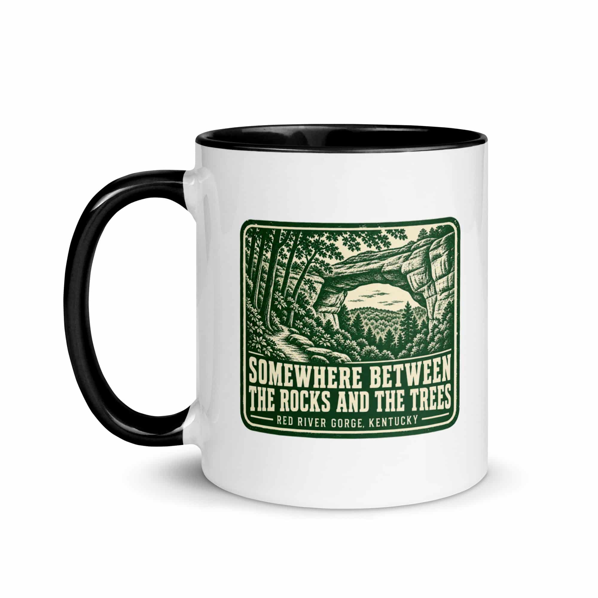 Red River Gorge Color Inside Coffee Mug: Somewhere Between the Rocks and the Trees, Forest Ink Stamp