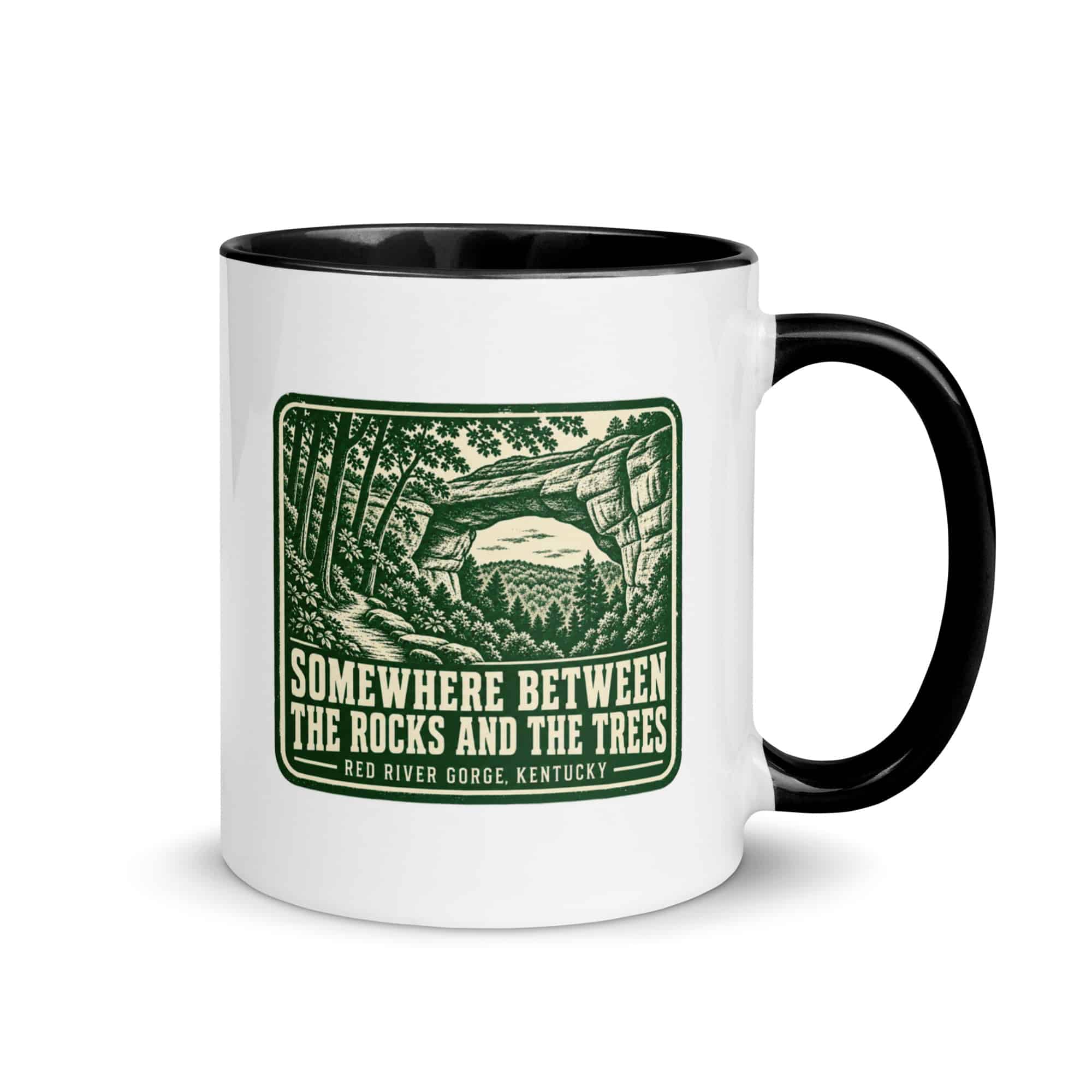 Red River Gorge Color Inside Coffee Mug: Somewhere Between the Rocks and the Trees, Forest Ink Stamp