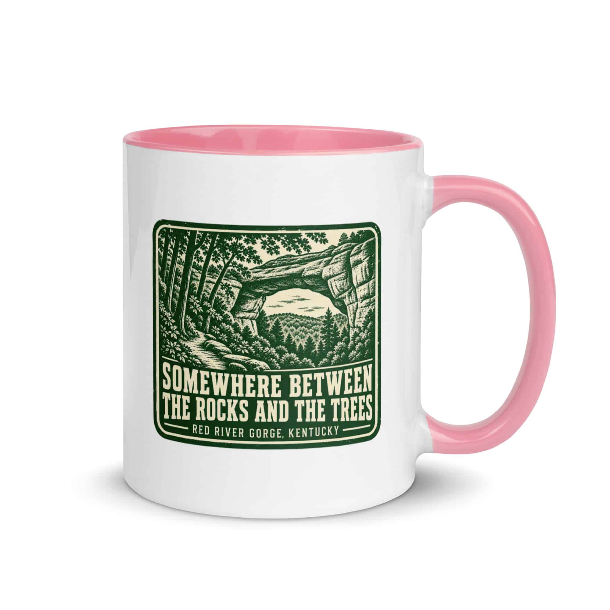 Red River Gorge Color Inside Coffee Mug: Somewhere Between the Rocks and the Trees, Forest Ink Stamp