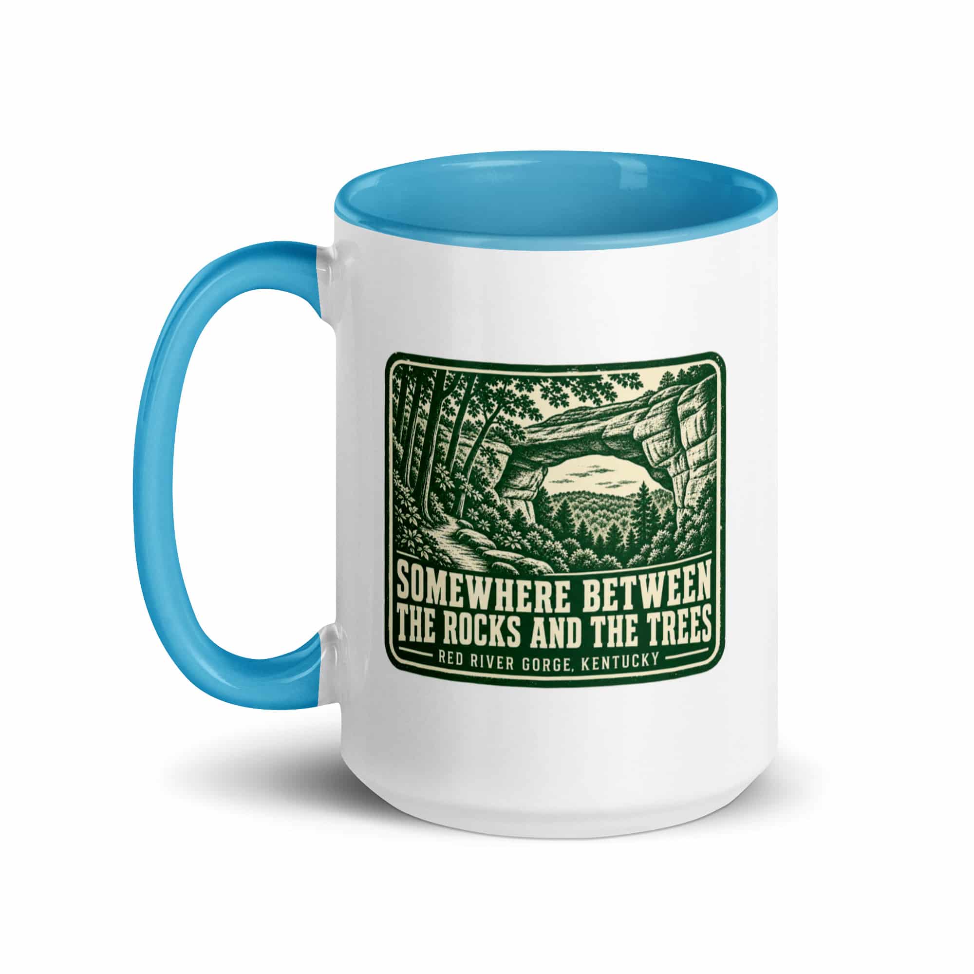 Red River Gorge Color Inside Coffee Mug: Somewhere Between the Rocks and the Trees, Forest Ink Stamp