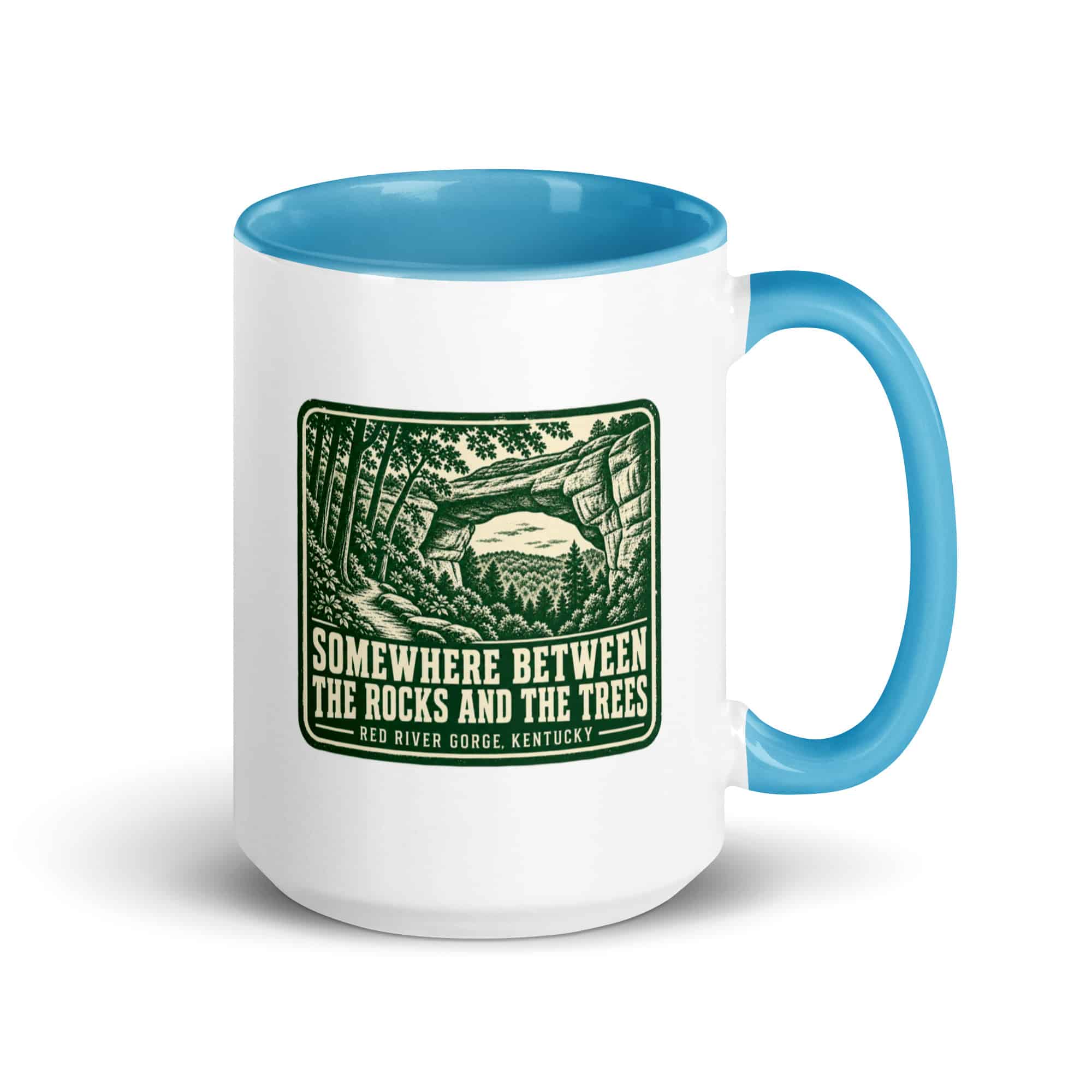 Red River Gorge Color Inside Coffee Mug: Somewhere Between the Rocks and the Trees, Forest Ink Stamp