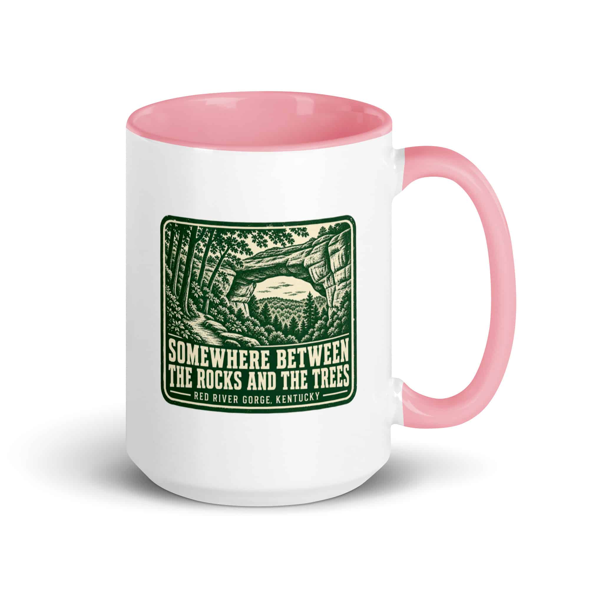 Red River Gorge Color Inside Coffee Mug: Somewhere Between the Rocks and the Trees, Forest Ink Stamp