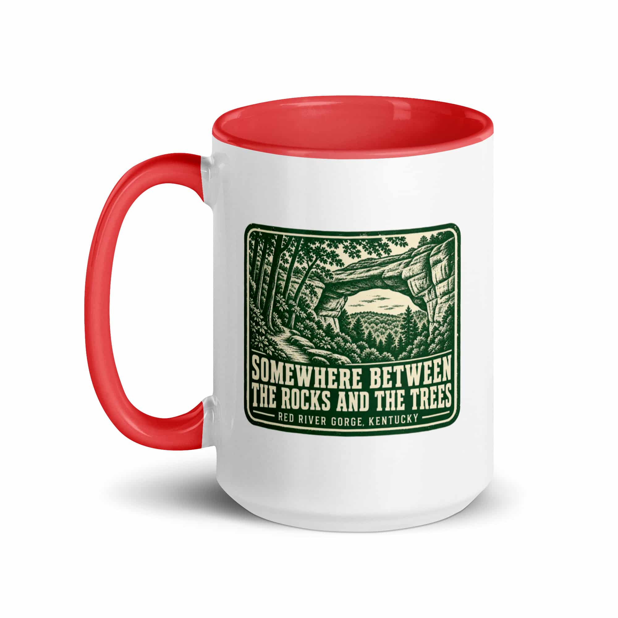 Red River Gorge Color Inside Coffee Mug: Somewhere Between the Rocks and the Trees, Forest Ink Stamp