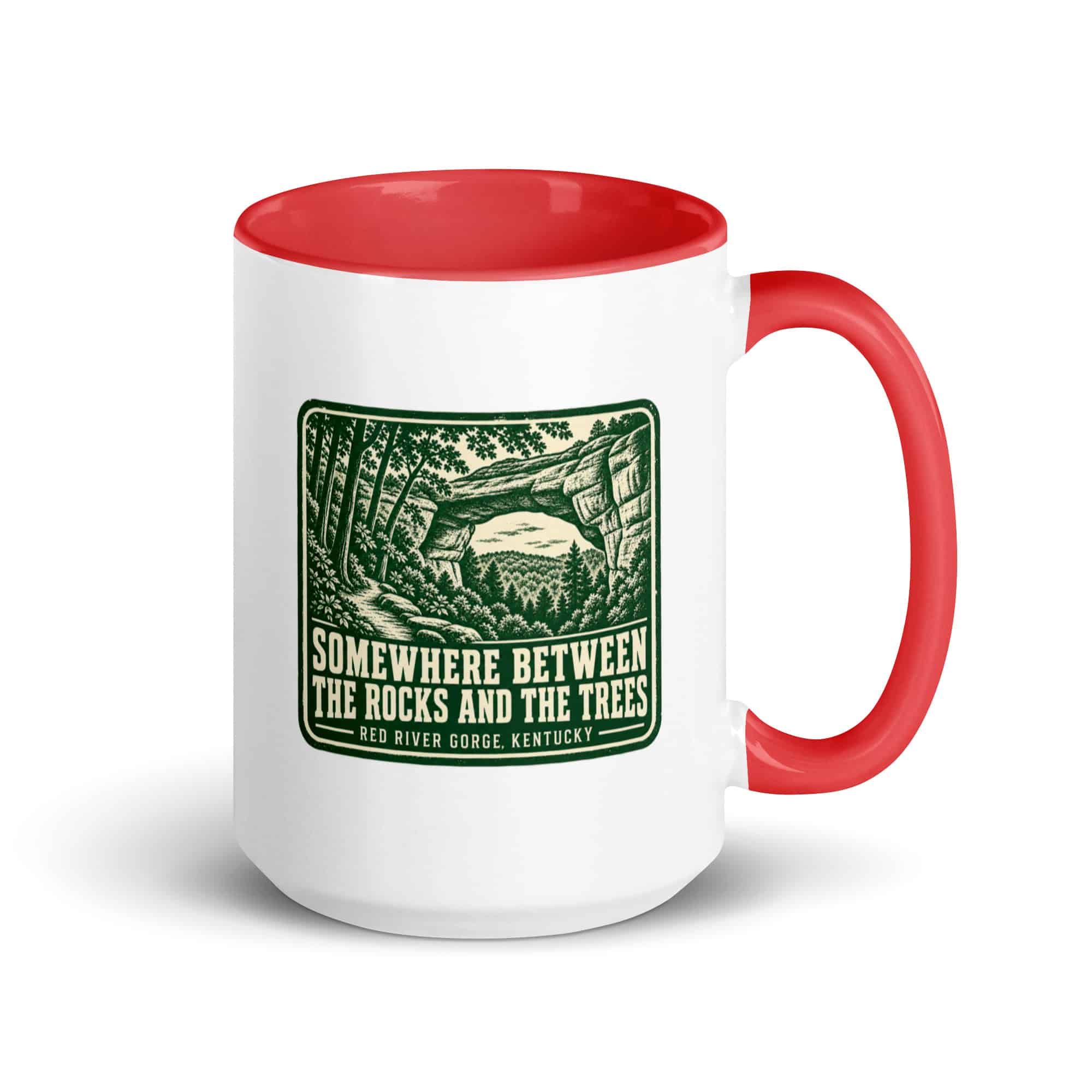 Red River Gorge Color Inside Coffee Mug: Somewhere Between the Rocks and the Trees, Forest Ink Stamp