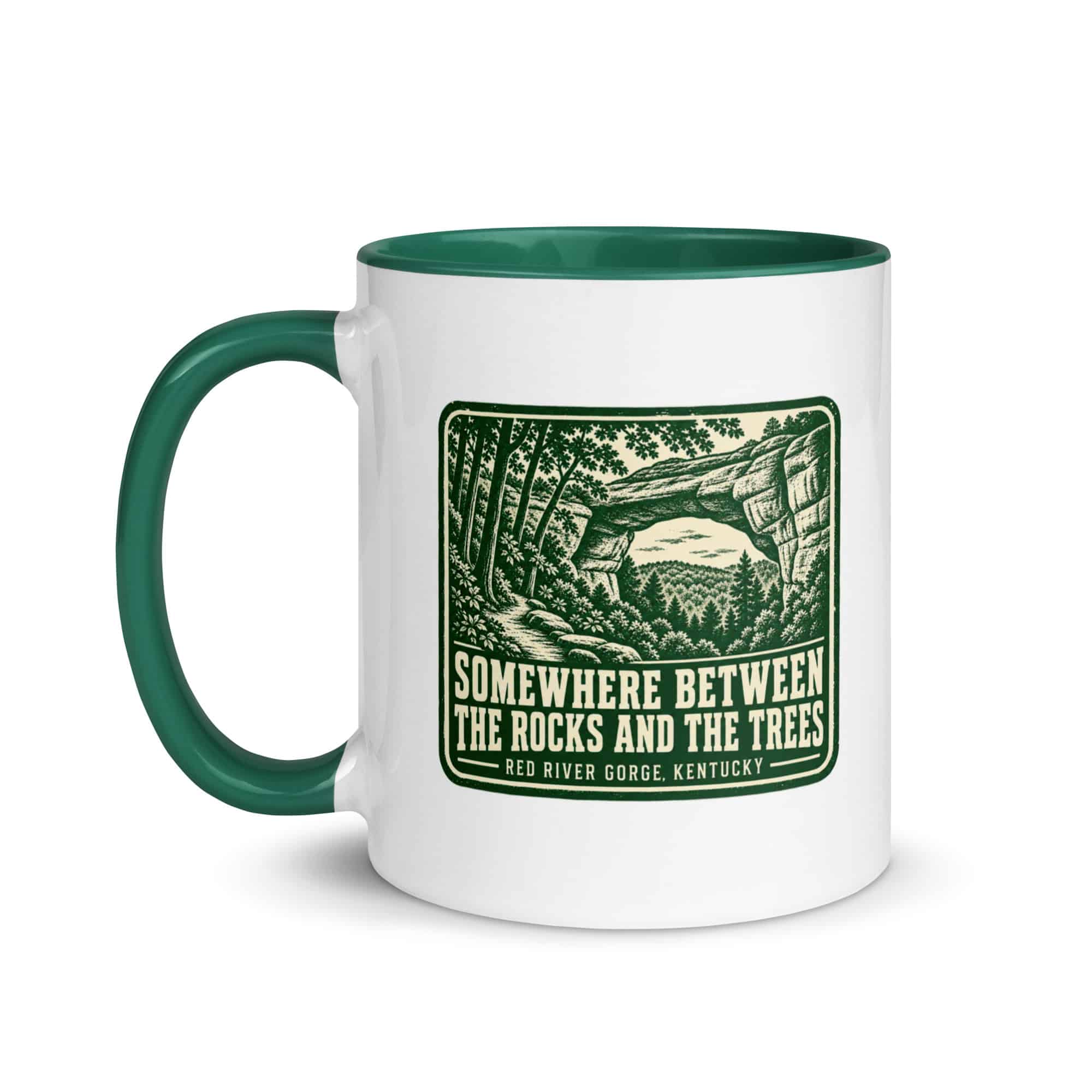 Red River Gorge Color Inside Coffee Mug: Somewhere Between the Rocks and the Trees, Forest Ink Stamp