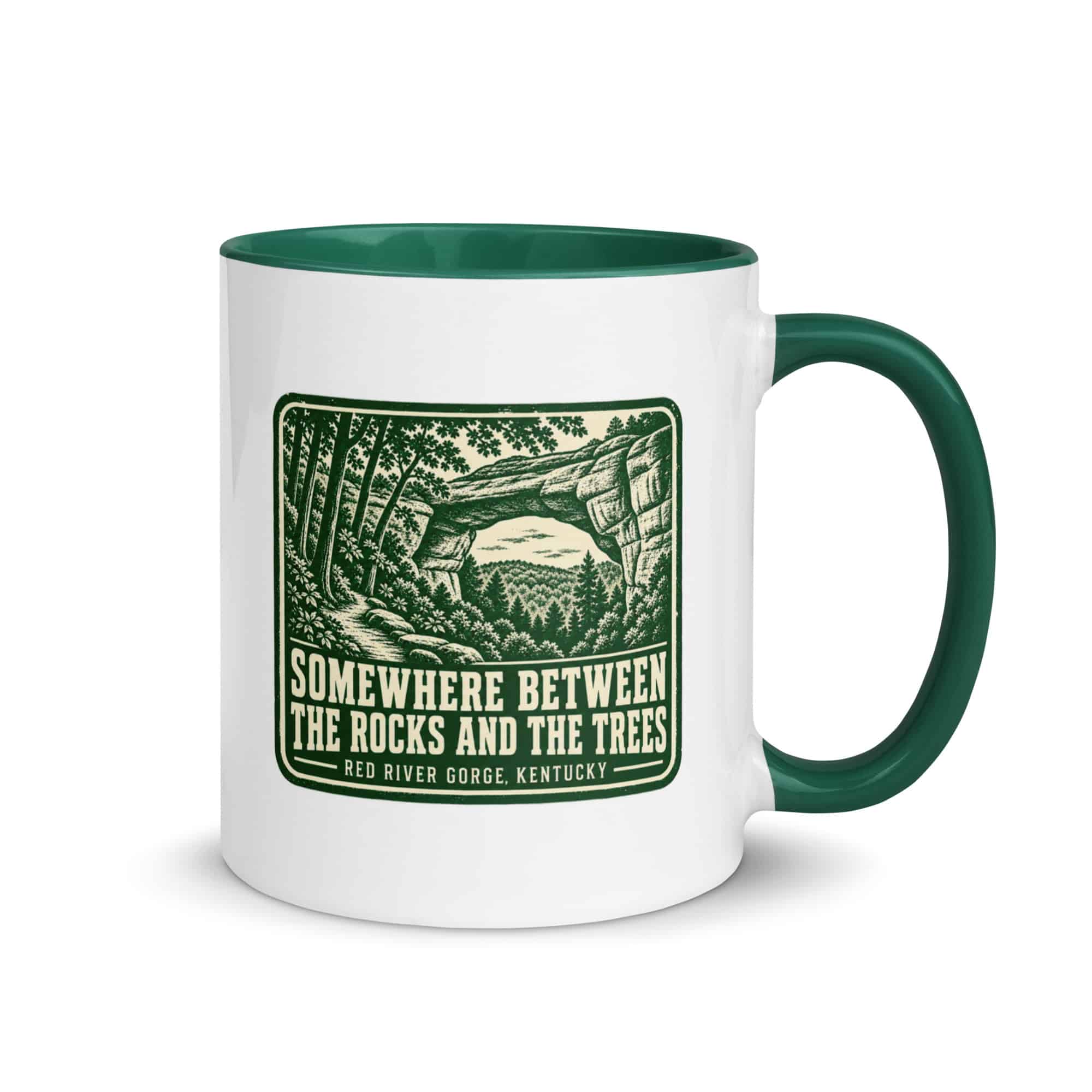 Red River Gorge Color Inside Coffee Mug: Somewhere Between the Rocks and the Trees, Forest Ink Stamp