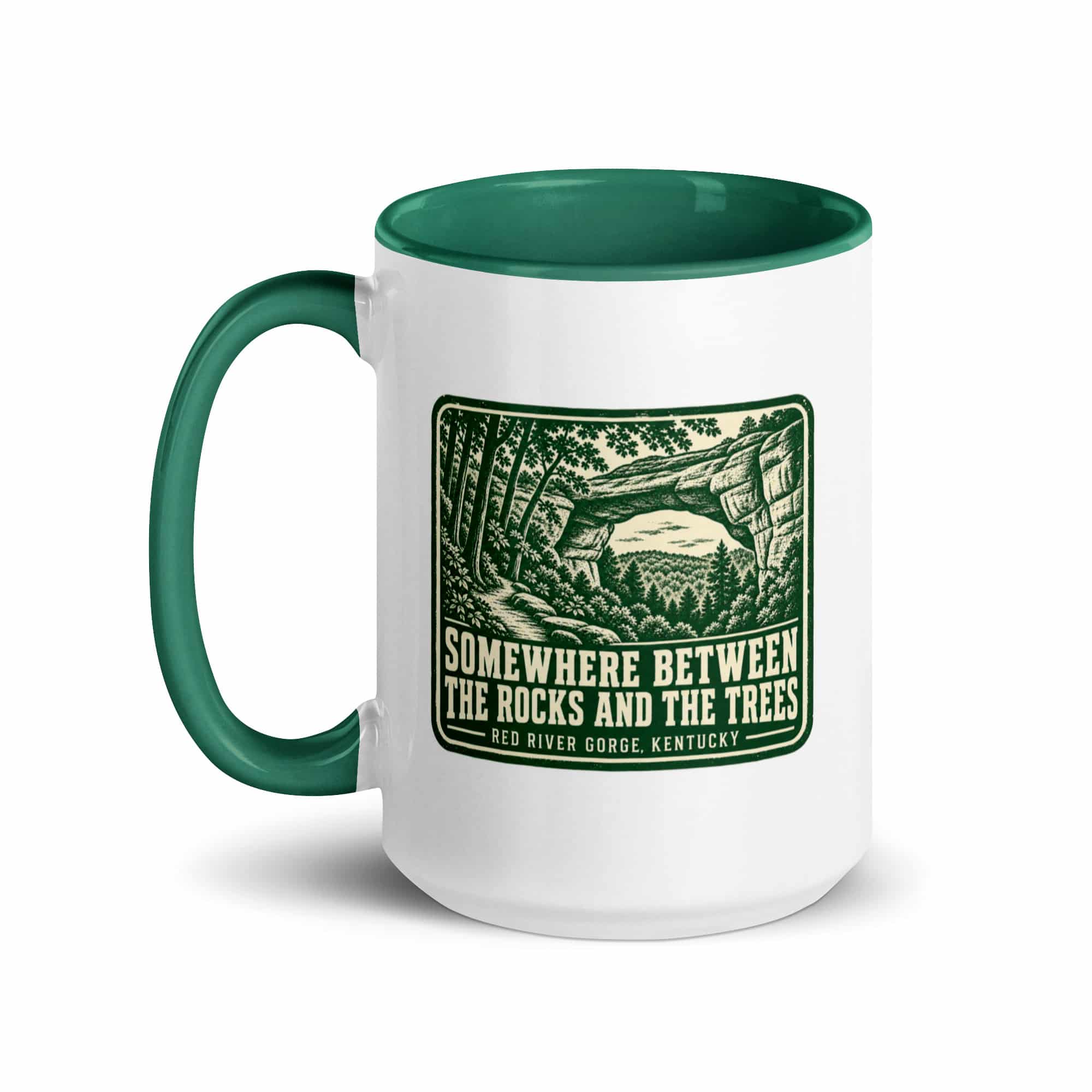 Red River Gorge Color Inside Coffee Mug: Somewhere Between the Rocks and the Trees, Forest Ink Stamp