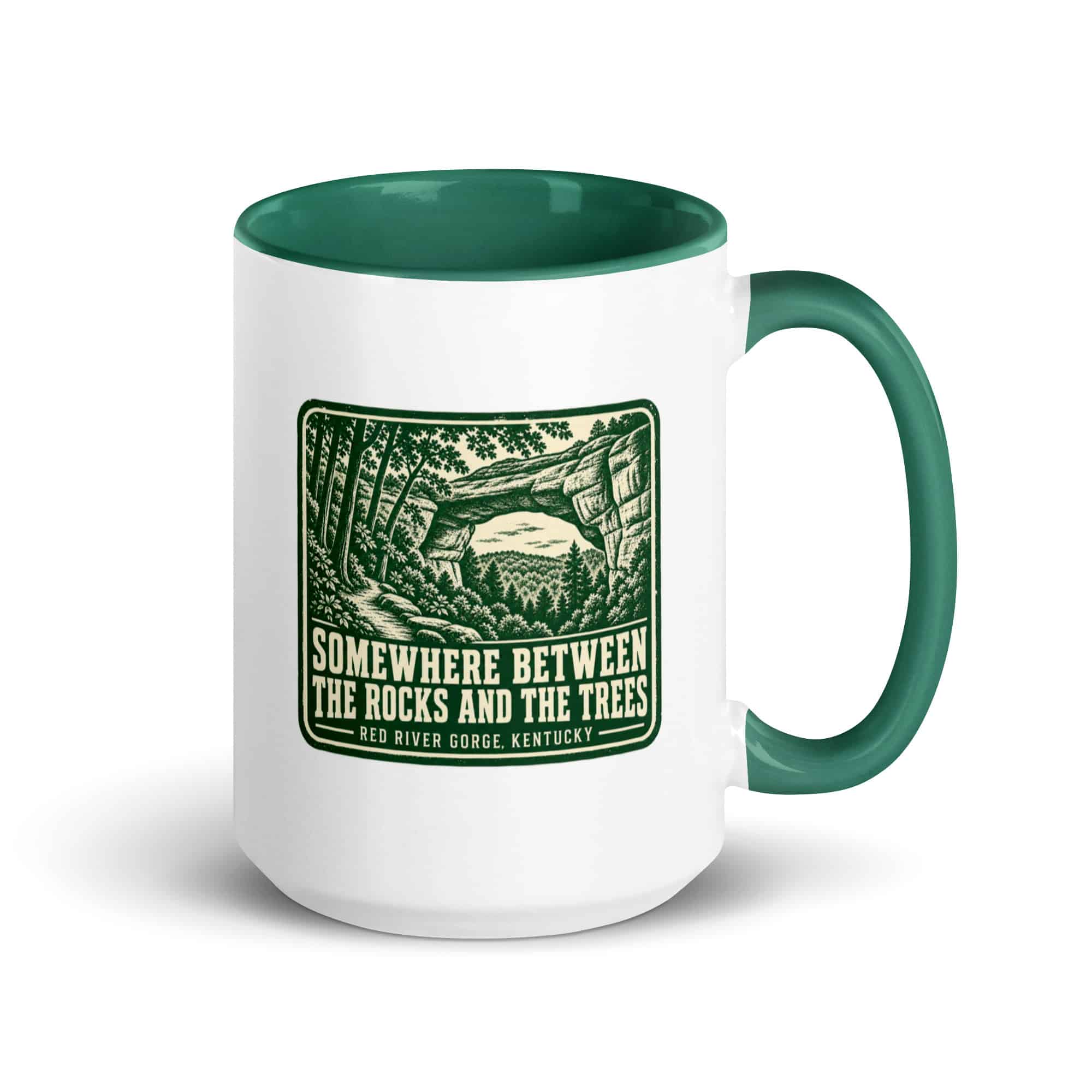 Red River Gorge Color Inside Coffee Mug: Somewhere Between the Rocks and the Trees, Forest Ink Stamp
