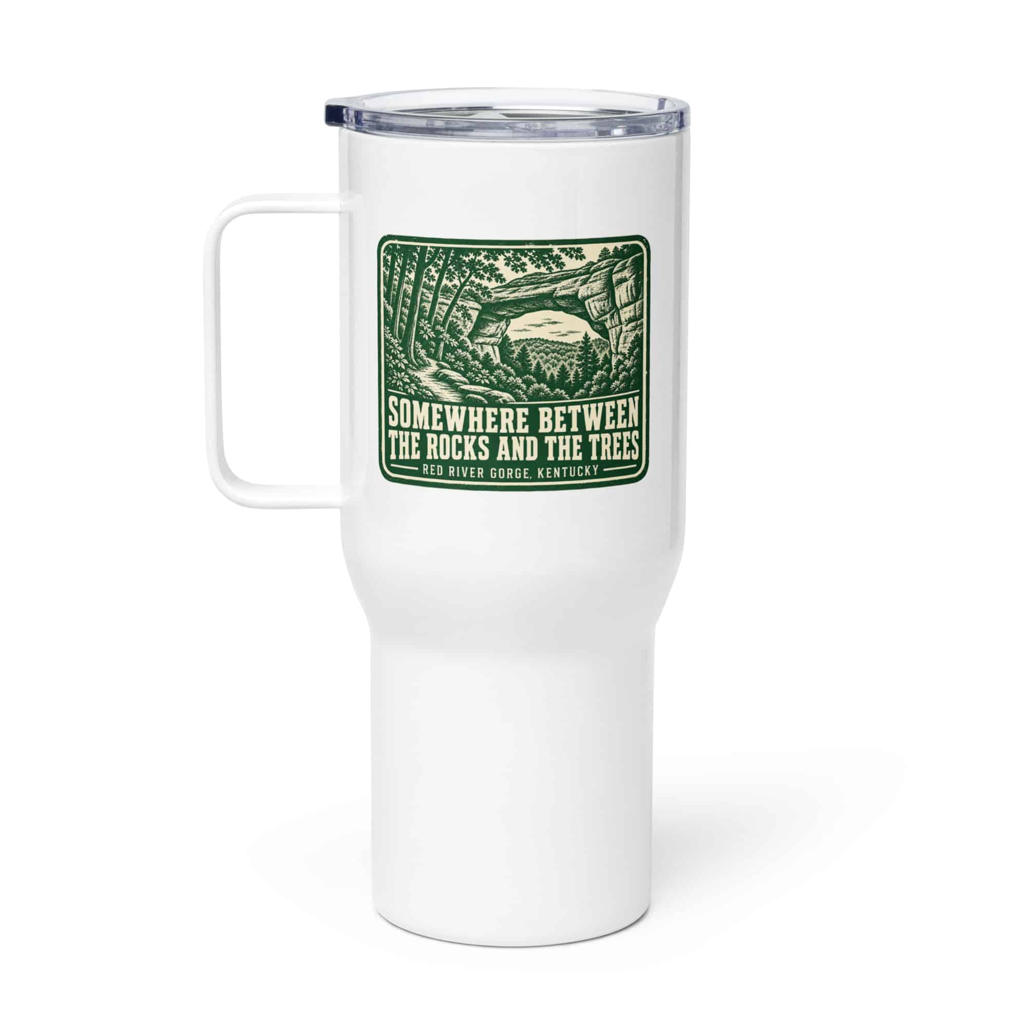 Red River Gorge Travel Mug: Somewhere Between the Rocks and the Trees, Forest Ink Stamp