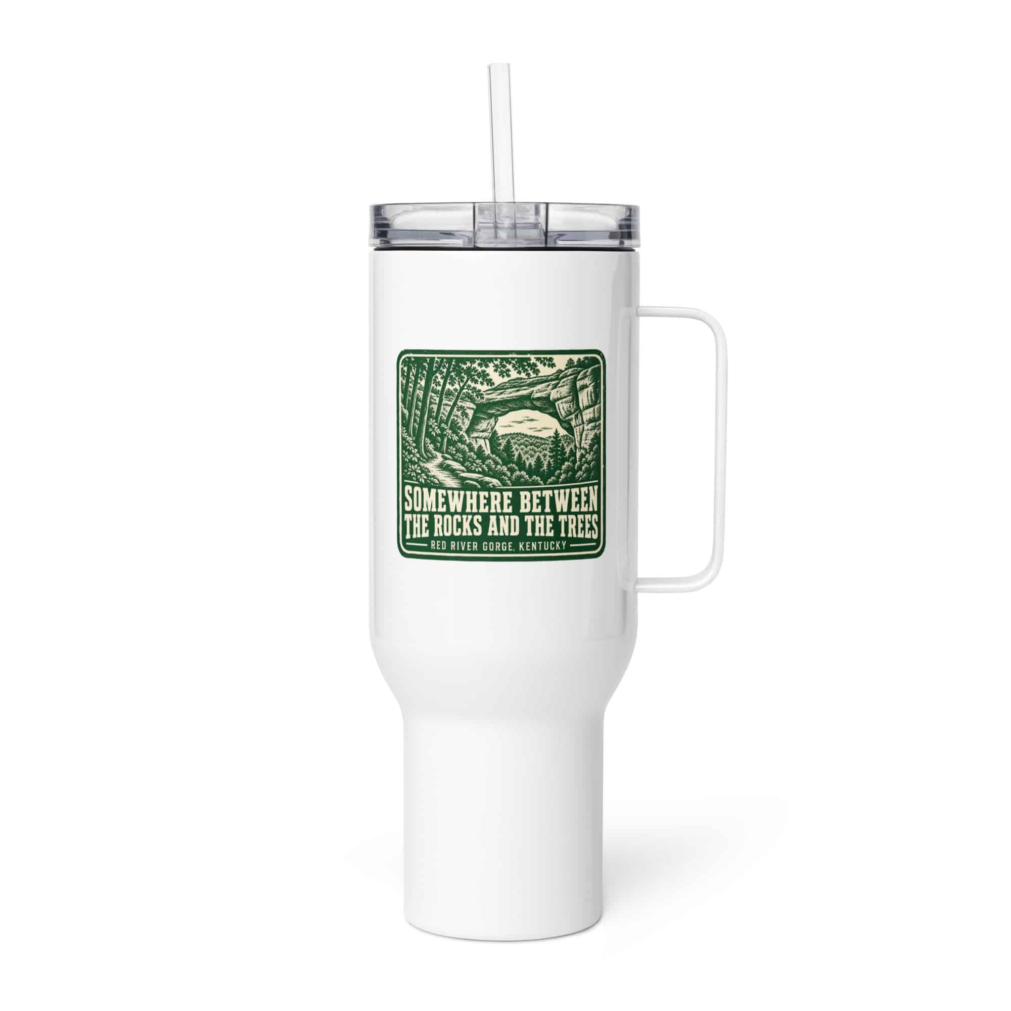 Red River Gorge Travel Mug: Somewhere Between the Rocks and the Trees, Forest Ink Stamp