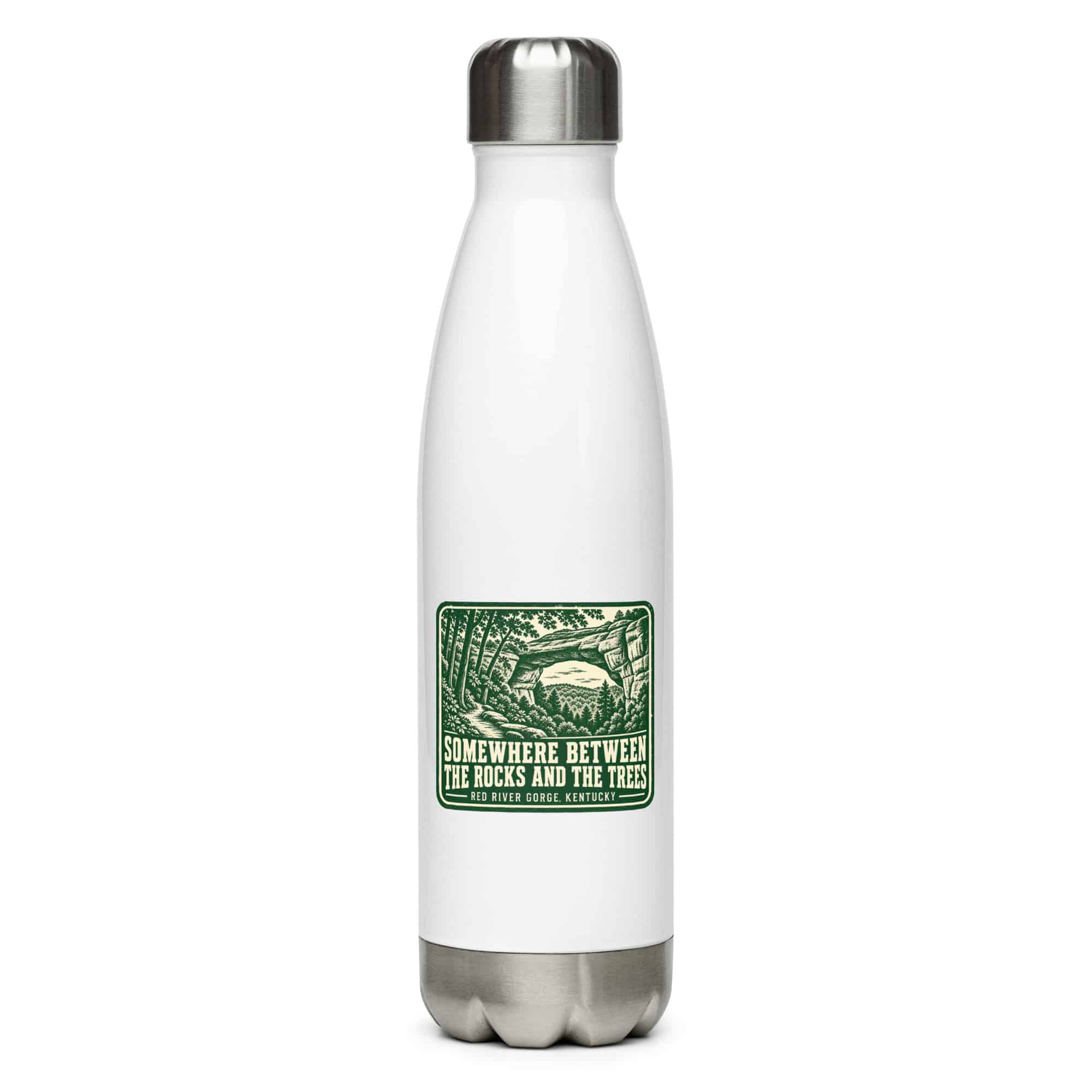 Red River Gorge Stainless Steel Water Bottle: Somewhere Between the Rocks and the Trees, Forest Ink Stamp