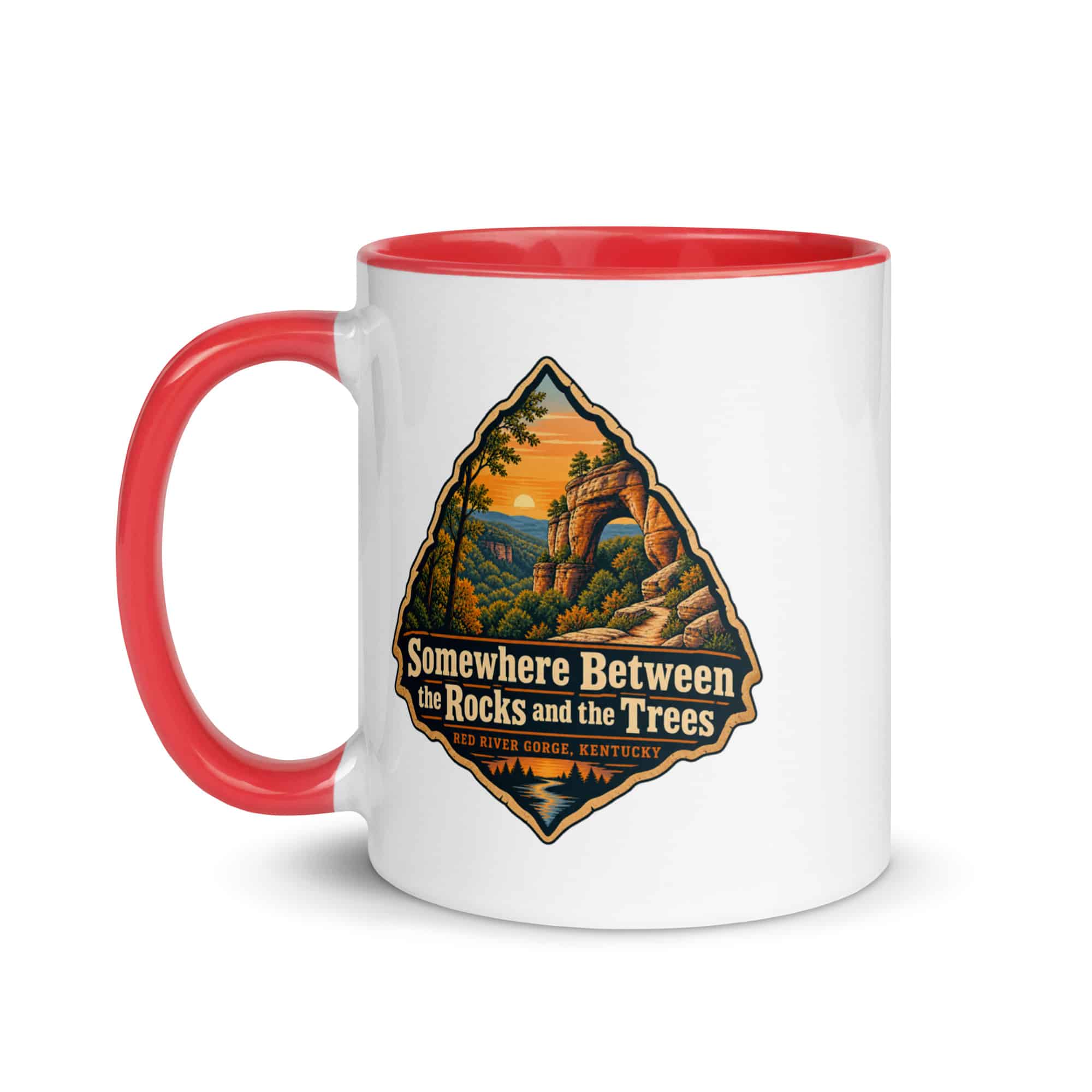 Red River Gorge Color Inside Coffee Mug: Somewhere Between the Rocks and the Trees, Scenic Shield Badge
