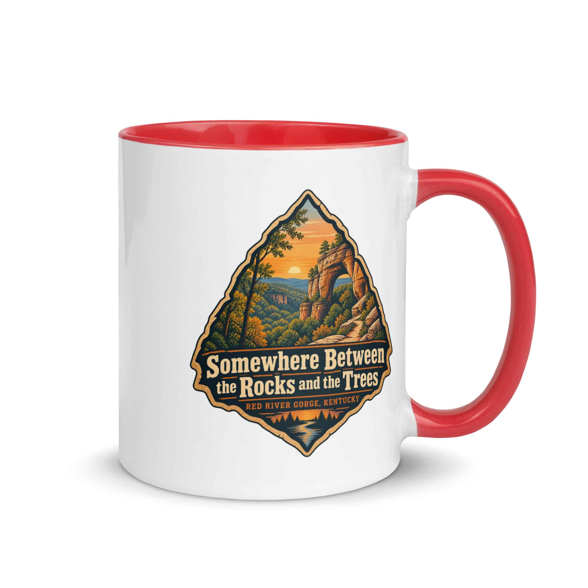 Red River Gorge Color Inside Coffee Mug: Somewhere Between the Rocks and the Trees, Scenic Shield Badge