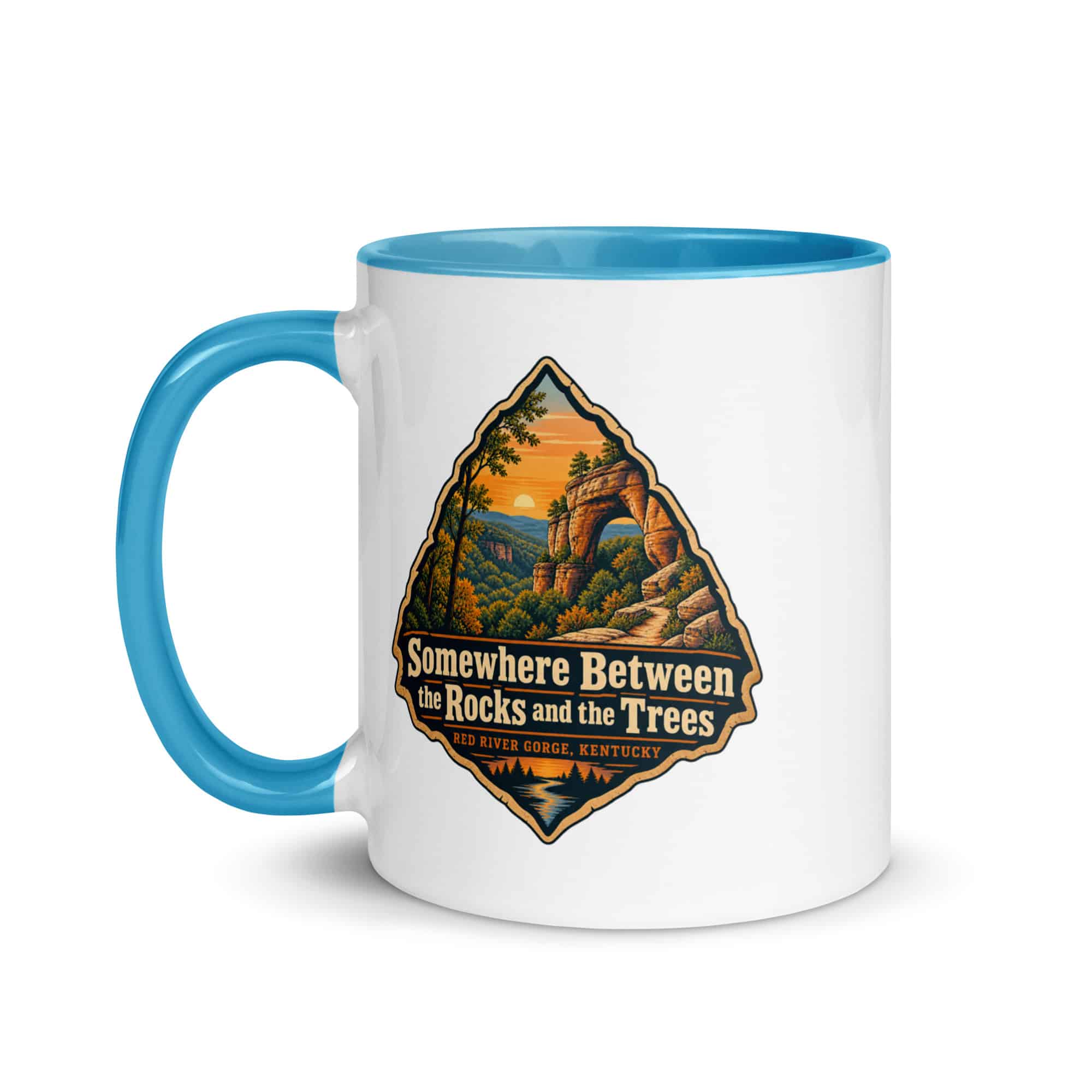 Red River Gorge Color Inside Coffee Mug: Somewhere Between the Rocks and the Trees, Scenic Shield Badge
