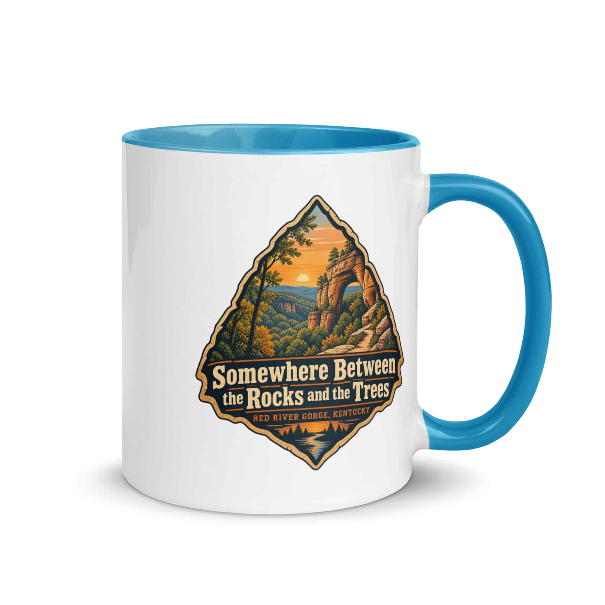Red River Gorge Color Inside Coffee Mug: Somewhere Between the Rocks and the Trees, Scenic Shield Badge