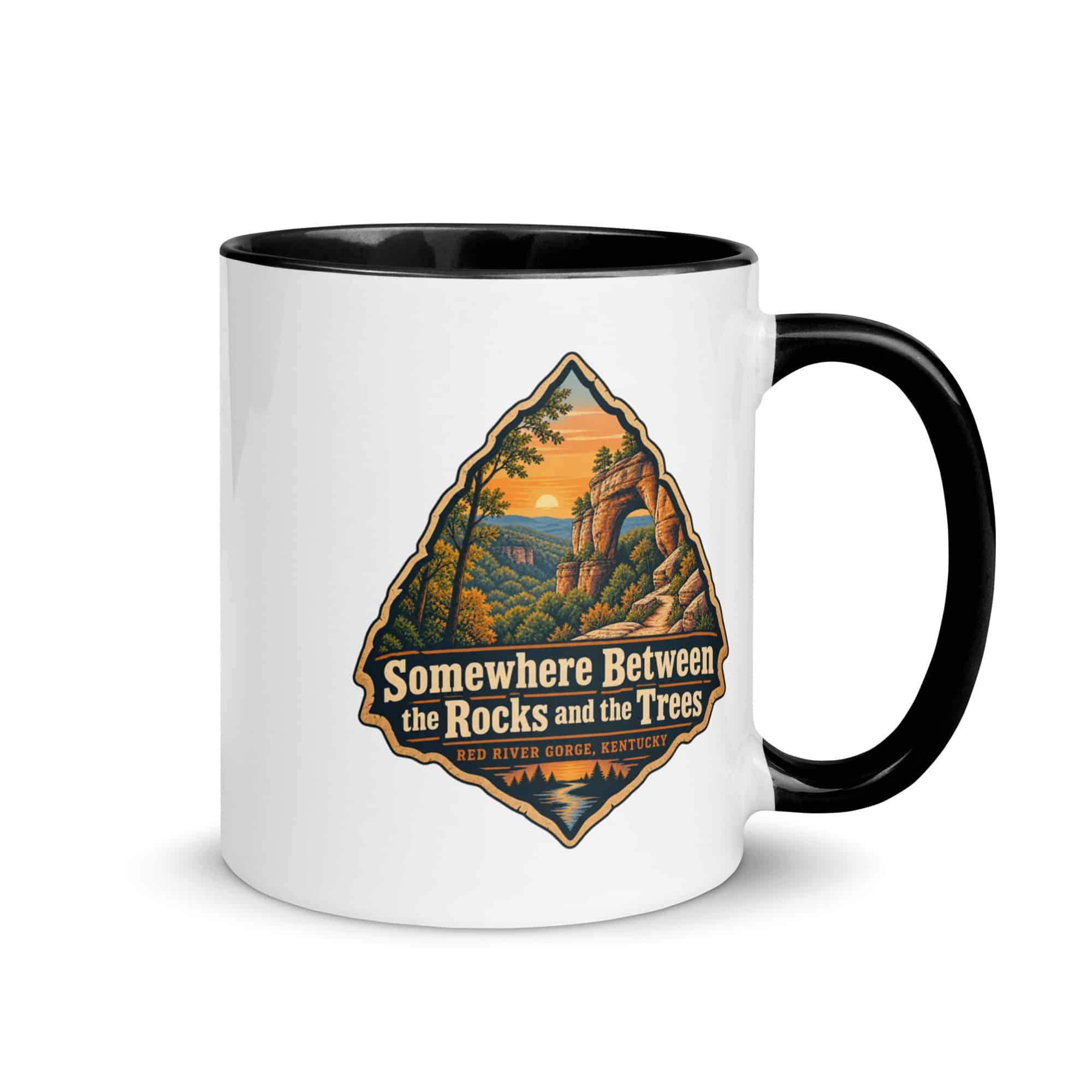 Red River Gorge Color Inside Coffee Mug: Somewhere Between the Rocks and the Trees, Scenic Shield Badge