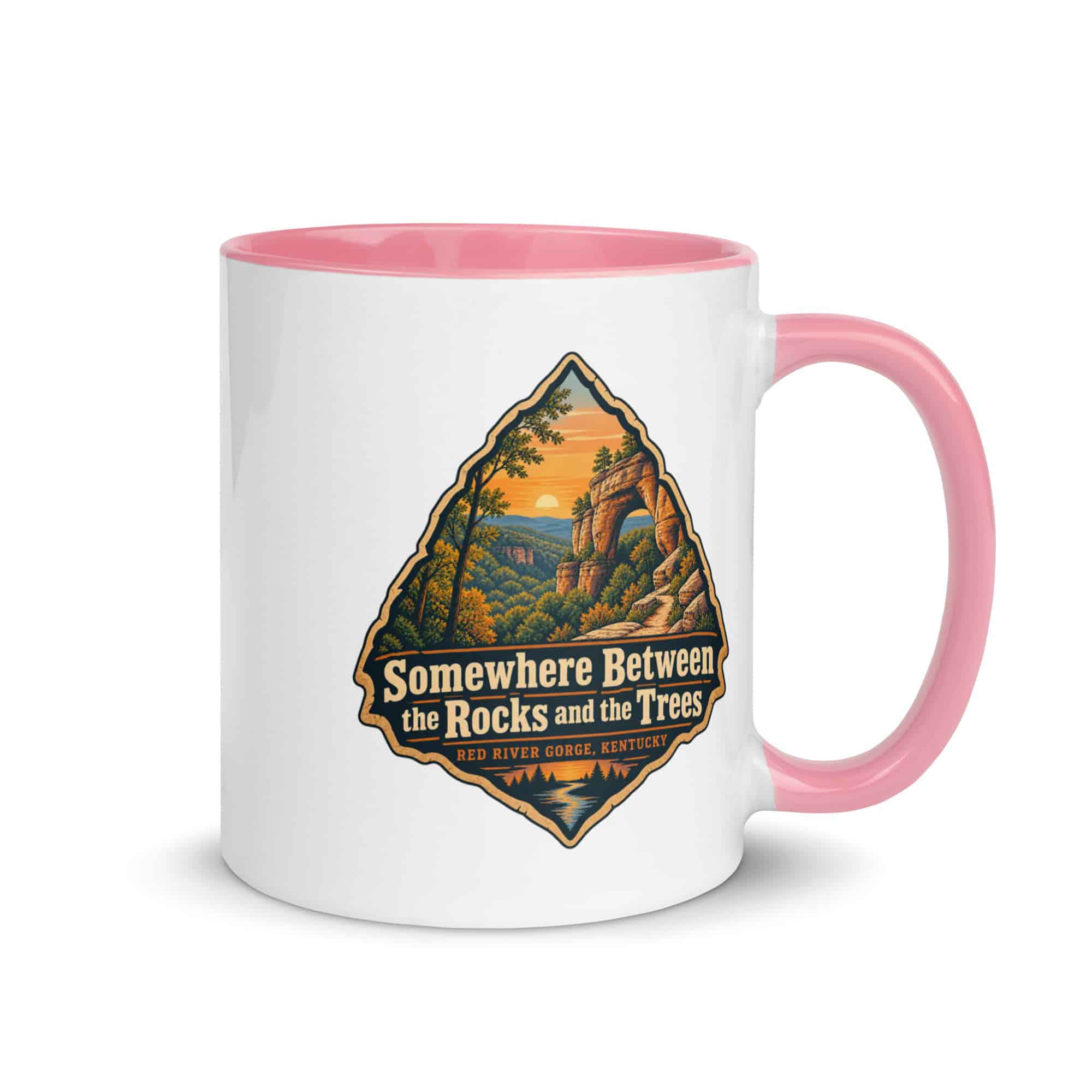 Red River Gorge Color Inside Coffee Mug: Somewhere Between the Rocks and the Trees, Scenic Shield Badge