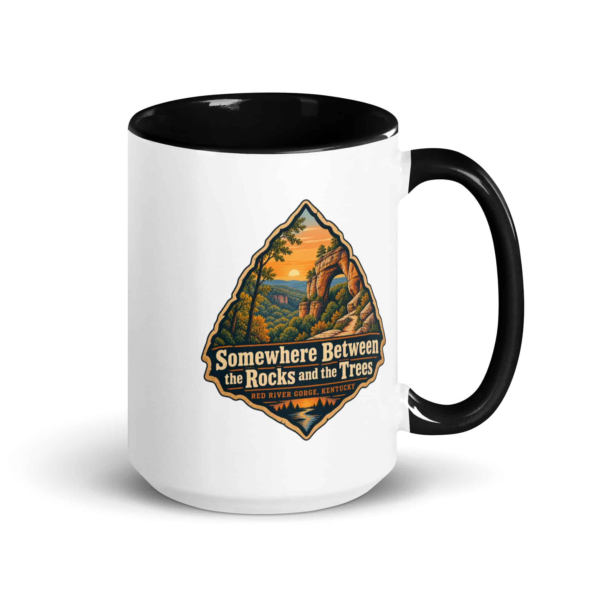 Red River Gorge Color Inside Coffee Mug: Somewhere Between the Rocks and the Trees, Scenic Shield Badge