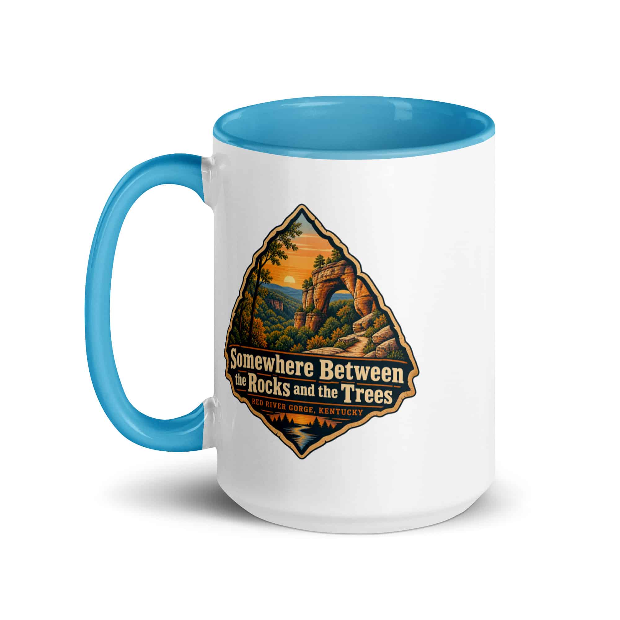 Red River Gorge Color Inside Coffee Mug: Somewhere Between the Rocks and the Trees, Scenic Shield Badge
