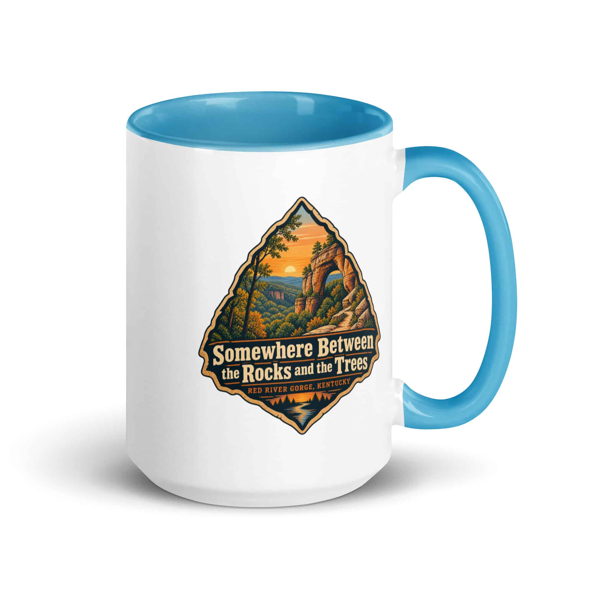 Red River Gorge Color Inside Coffee Mug: Somewhere Between the Rocks and the Trees, Scenic Shield Badge