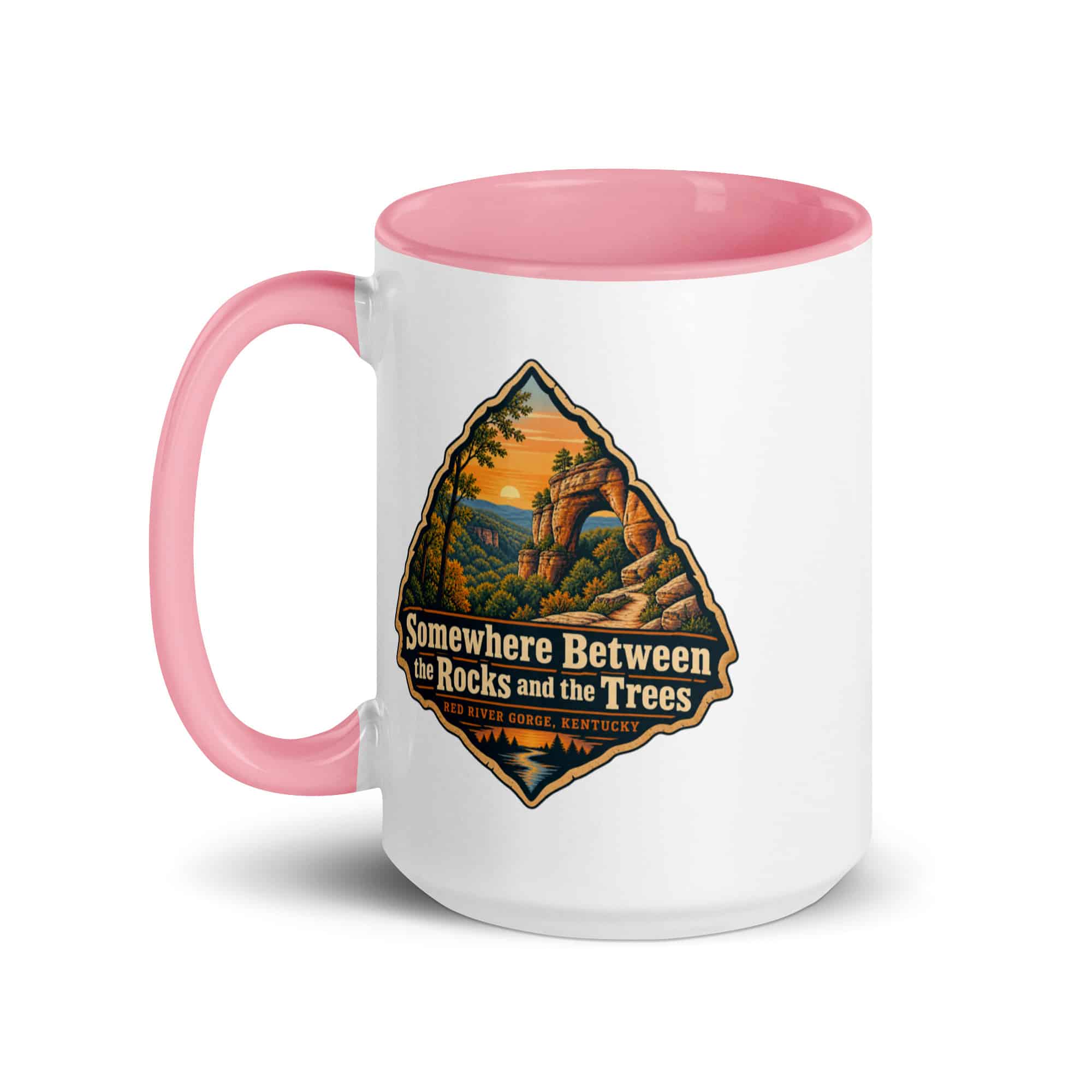 Red River Gorge Color Inside Coffee Mug: Somewhere Between the Rocks and the Trees, Scenic Shield Badge