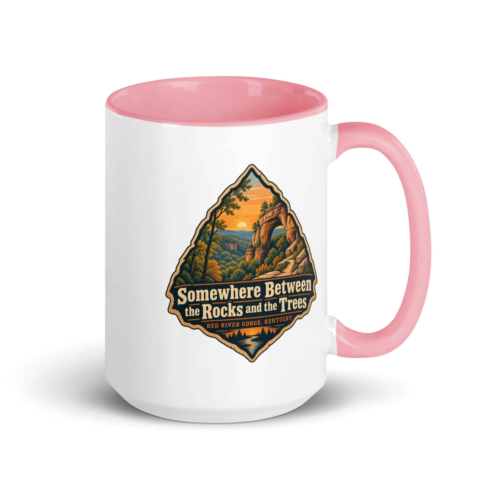 Red River Gorge Color Inside Coffee Mug: Somewhere Between the Rocks and the Trees, Scenic Shield Badge