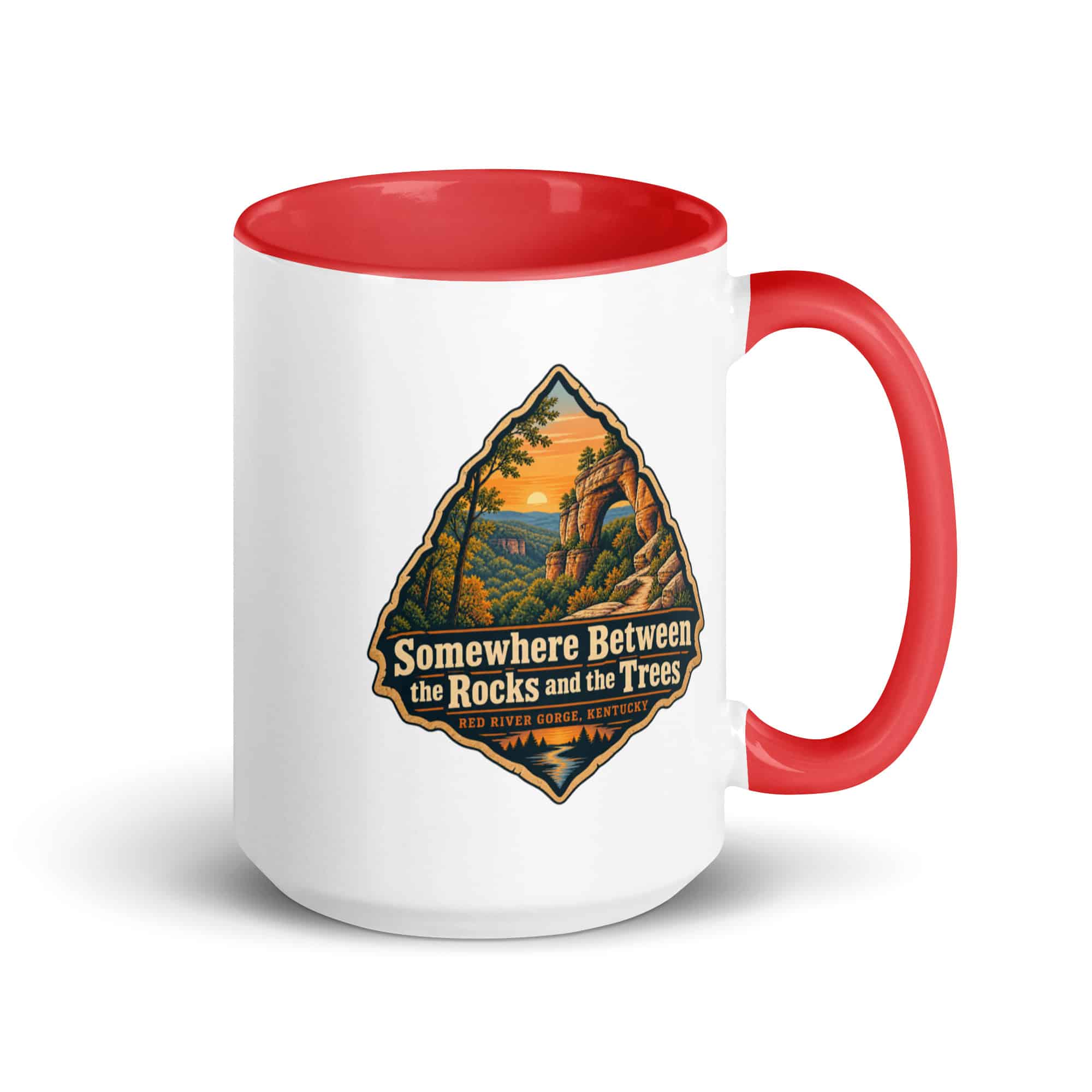 Red River Gorge Color Inside Coffee Mug: Somewhere Between the Rocks and the Trees, Scenic Shield Badge