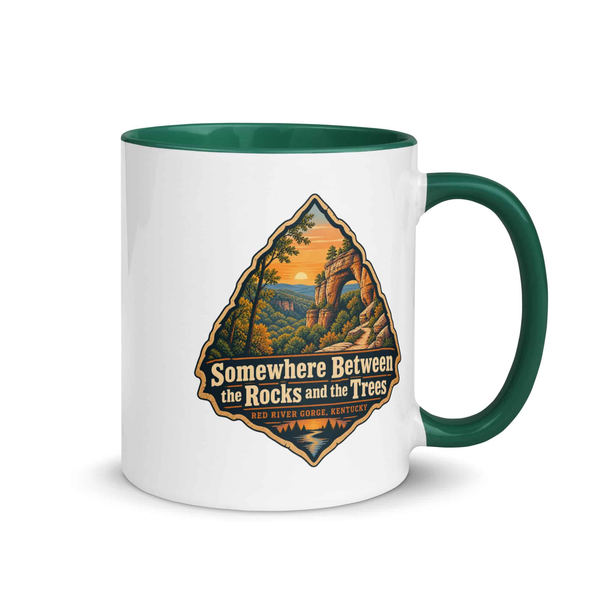 Red River Gorge Color Inside Coffee Mug: Somewhere Between the Rocks and the Trees, Scenic Shield Badge