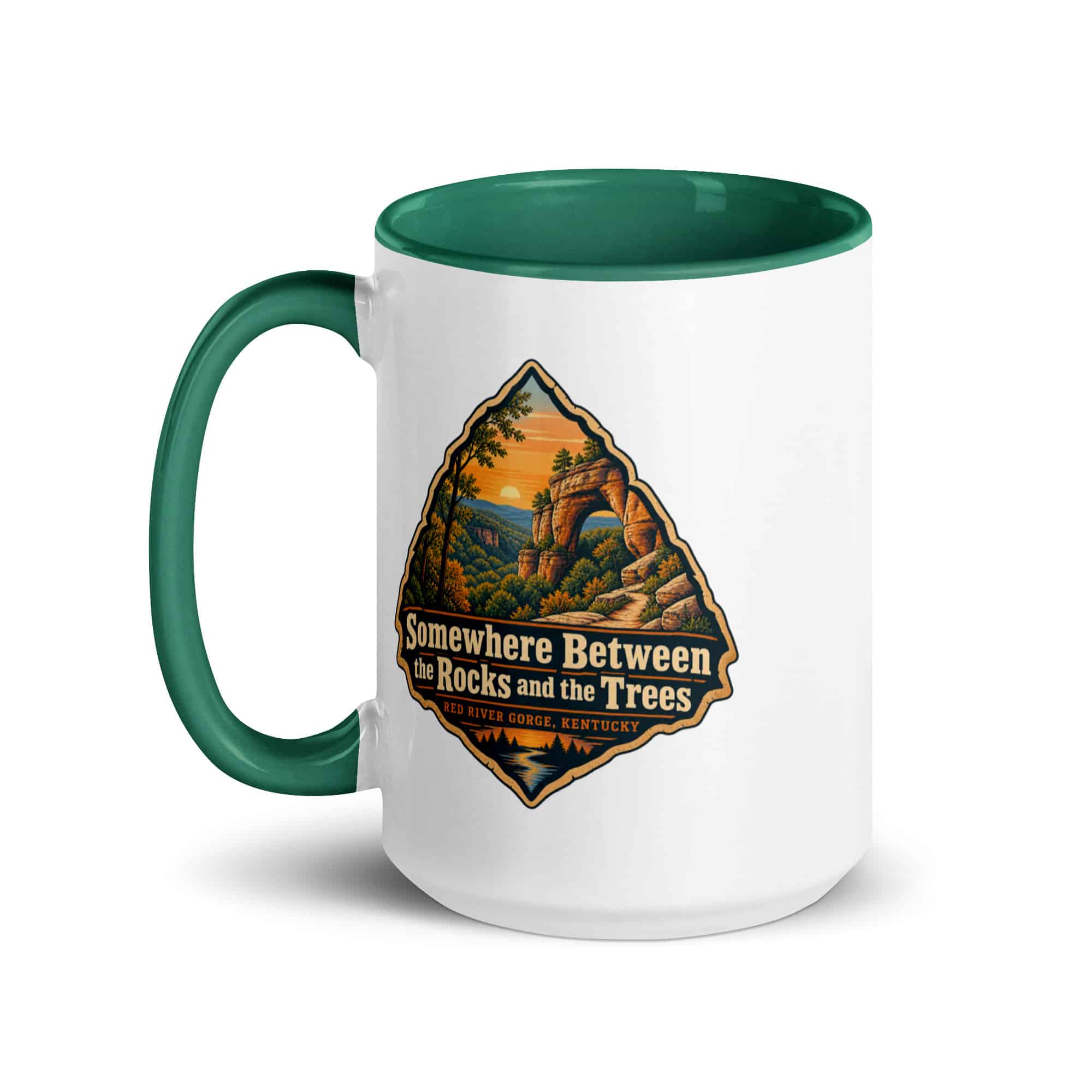 Red River Gorge Color Inside Coffee Mug: Somewhere Between the Rocks and the Trees, Scenic Shield Badge