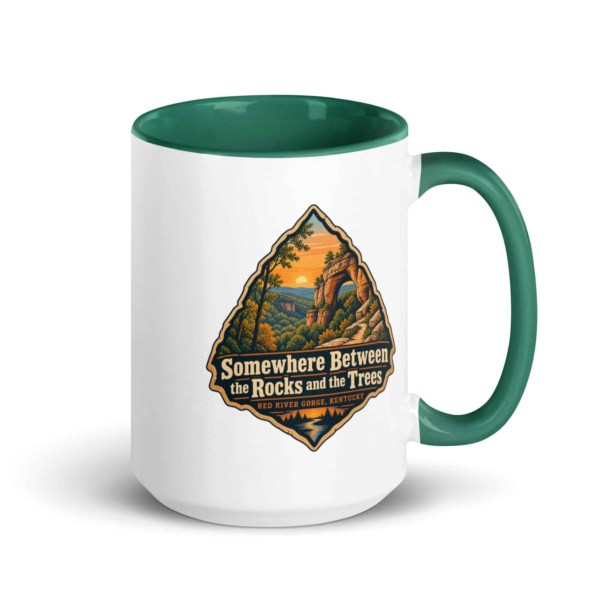 Red River Gorge Color Inside Coffee Mug: Somewhere Between the Rocks and the Trees, Scenic Shield Badge