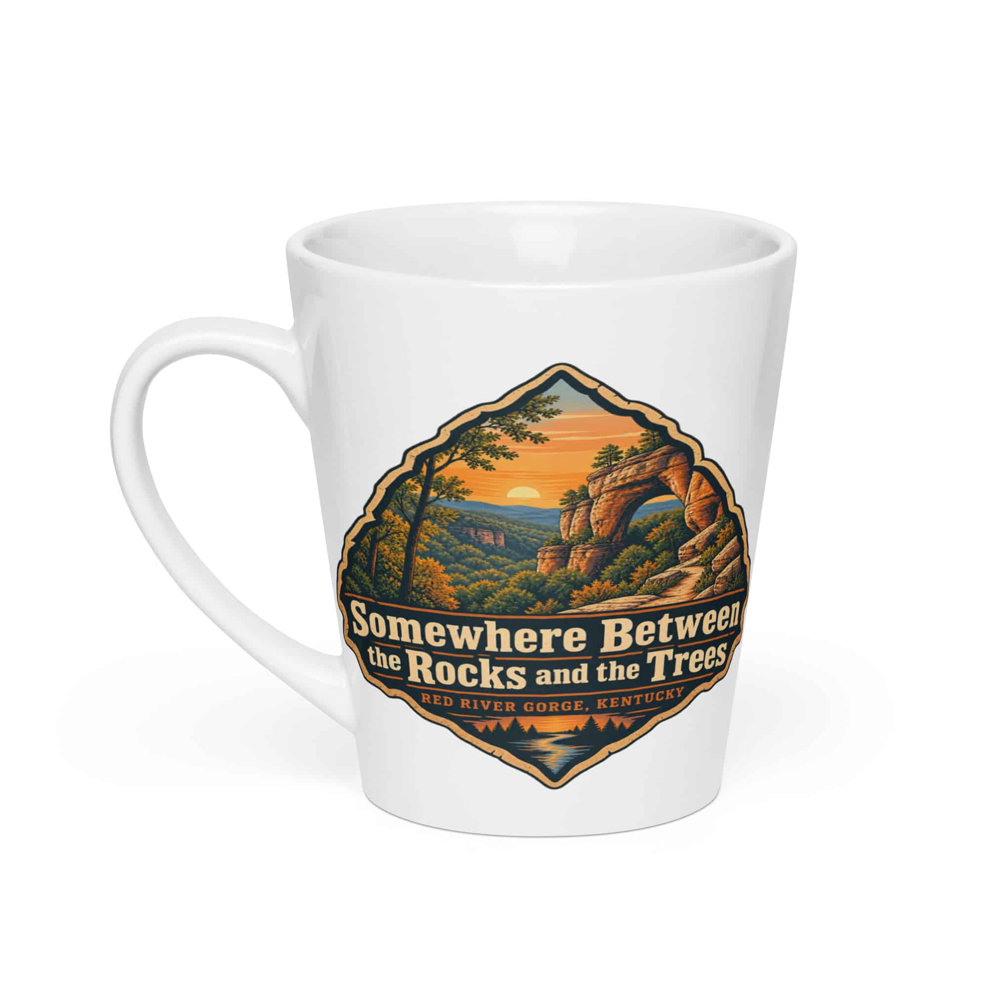 Red River Gorge Latte Mug: Somewhere Between the Rocks and the Trees, Scenic Shield Badge