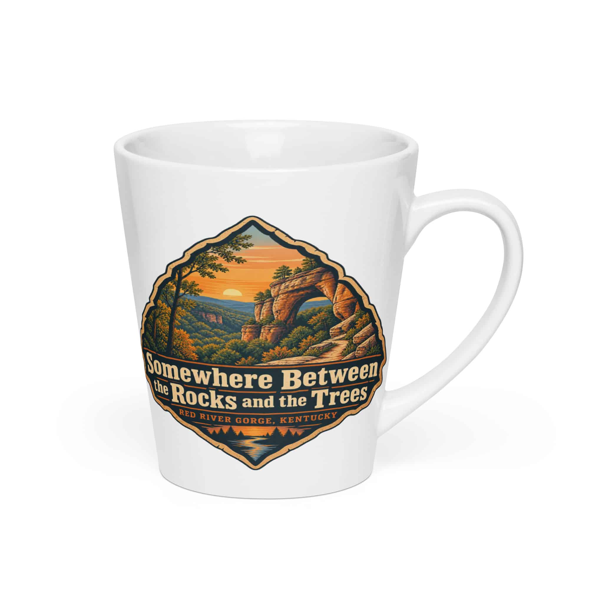 Red River Gorge Latte Mug: Somewhere Between the Rocks and the Trees, Scenic Shield Badge