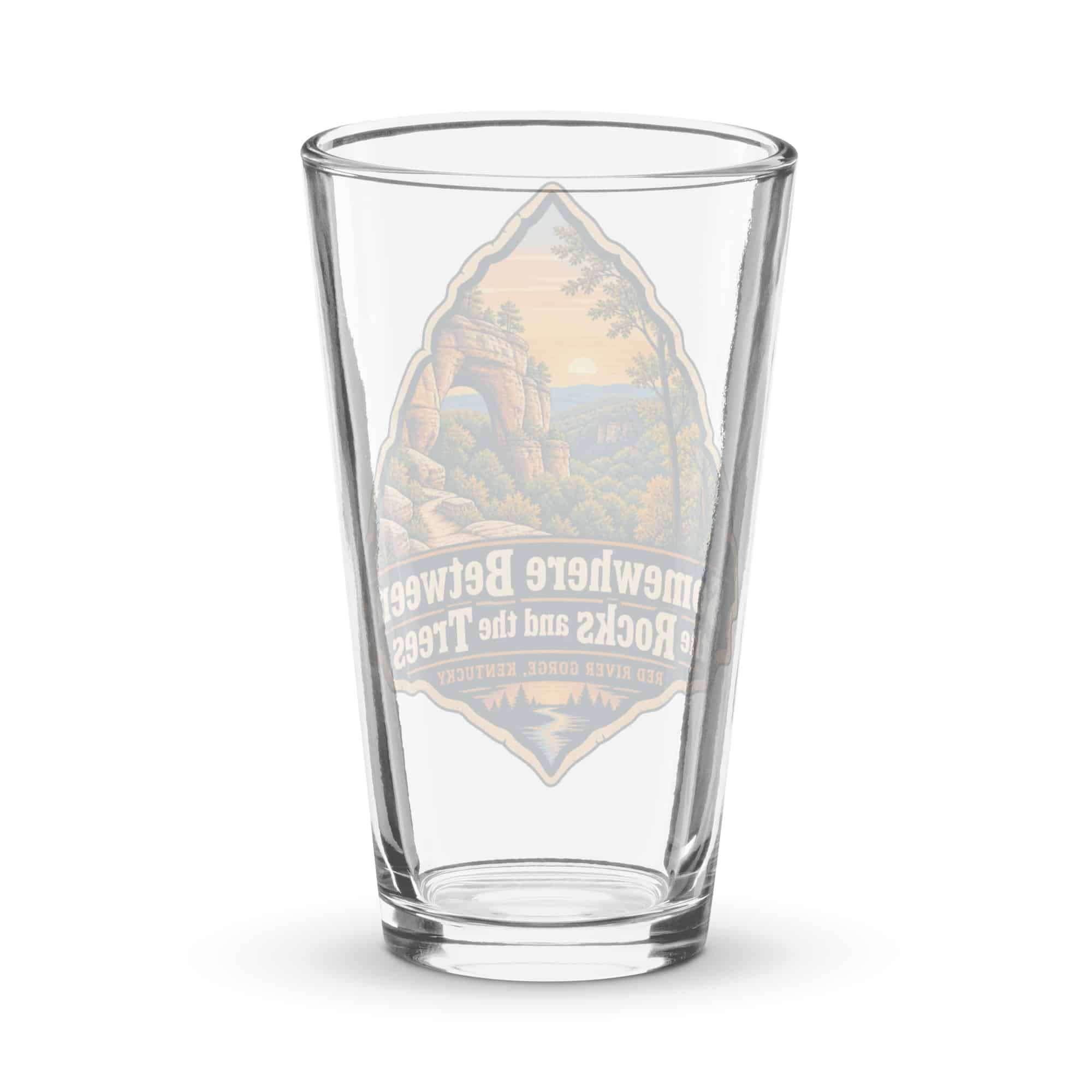 Red River Gorge Pint Glass: Somewhere Between the Rocks and the Trees, Scenic Shield Badge