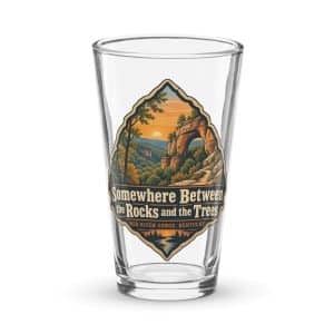 Red River Gorge Pint Glass: Somewhere Between the Rocks and the Trees, Scenic Shield Badge - 16 oz - Main