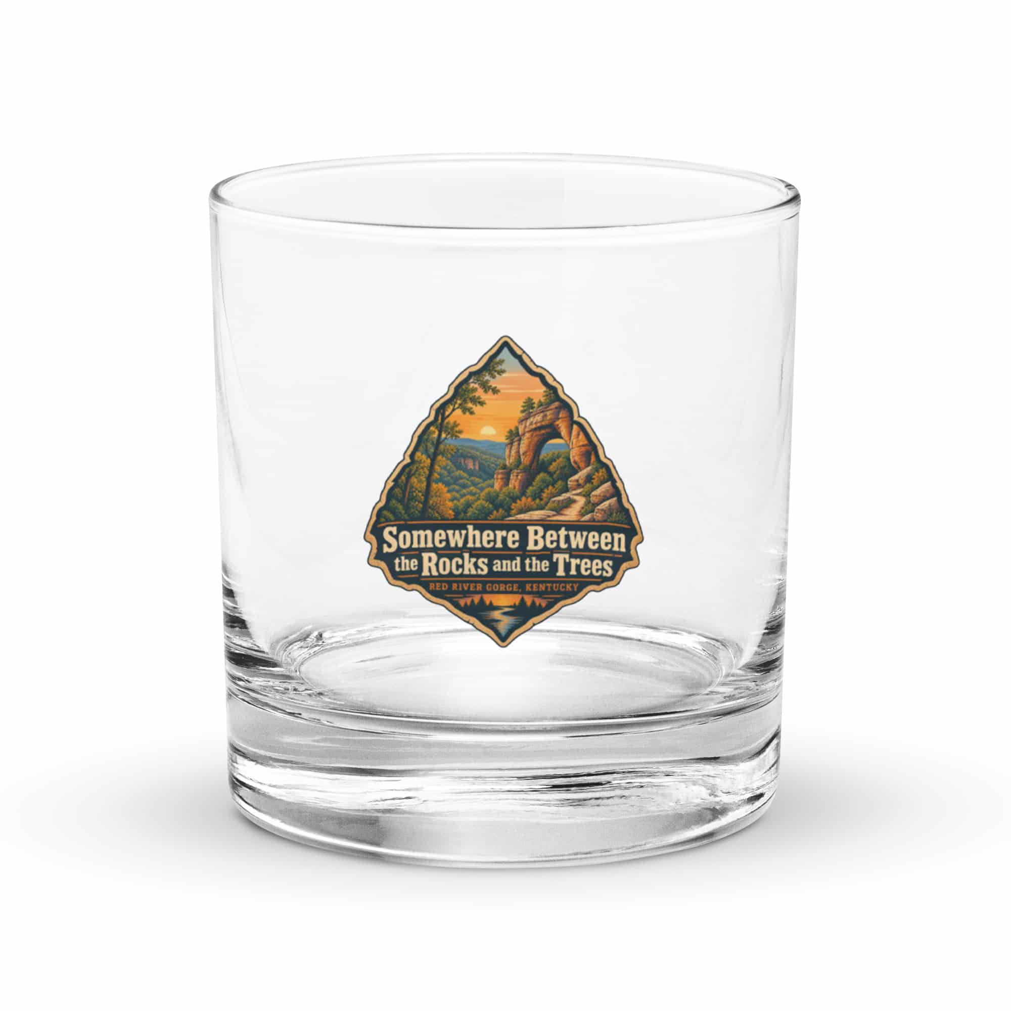 Red River Gorge Rocks Glass: Somewhere Between the Rocks and the Trees, Scenic Shield Badge