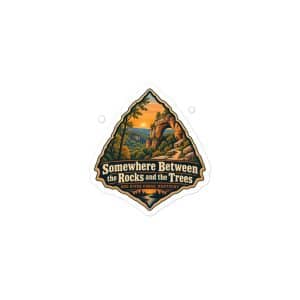 Red River Gorge Vinyl Sticker: Somewhere Between the Rocks and the Trees, Scenic Shield Badge - 3″×3″ - Main