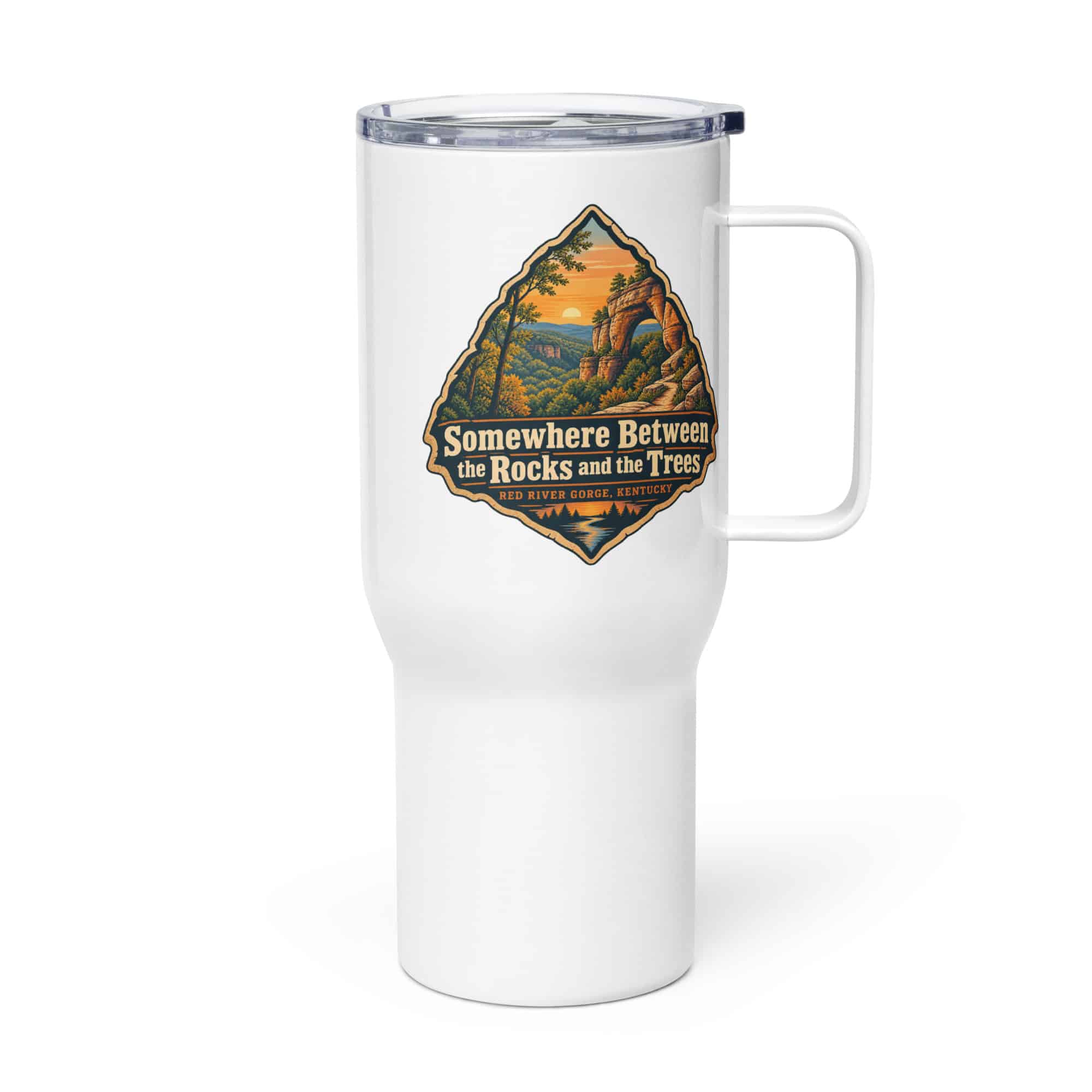 Red River Gorge Travel Mug: Somewhere Between the Rocks and the Trees, Scenic Shield Badge