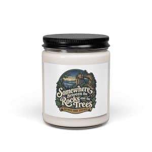 Red River Gorge Soy Wax Candle: Somewhere Between the Rocks and the Trees, Woodland Scenic Lettering - 9oz - Main