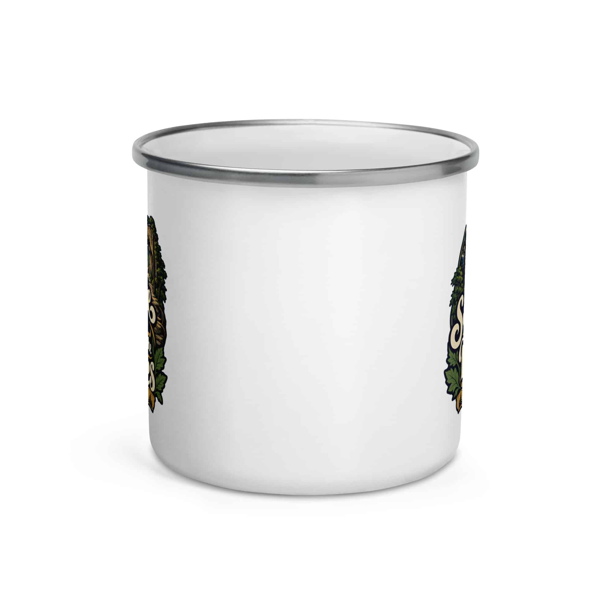 Red River Gorge Enamel Camp Mug: Somewhere Between the Rocks and the Trees, Woodland Scenic Lettering