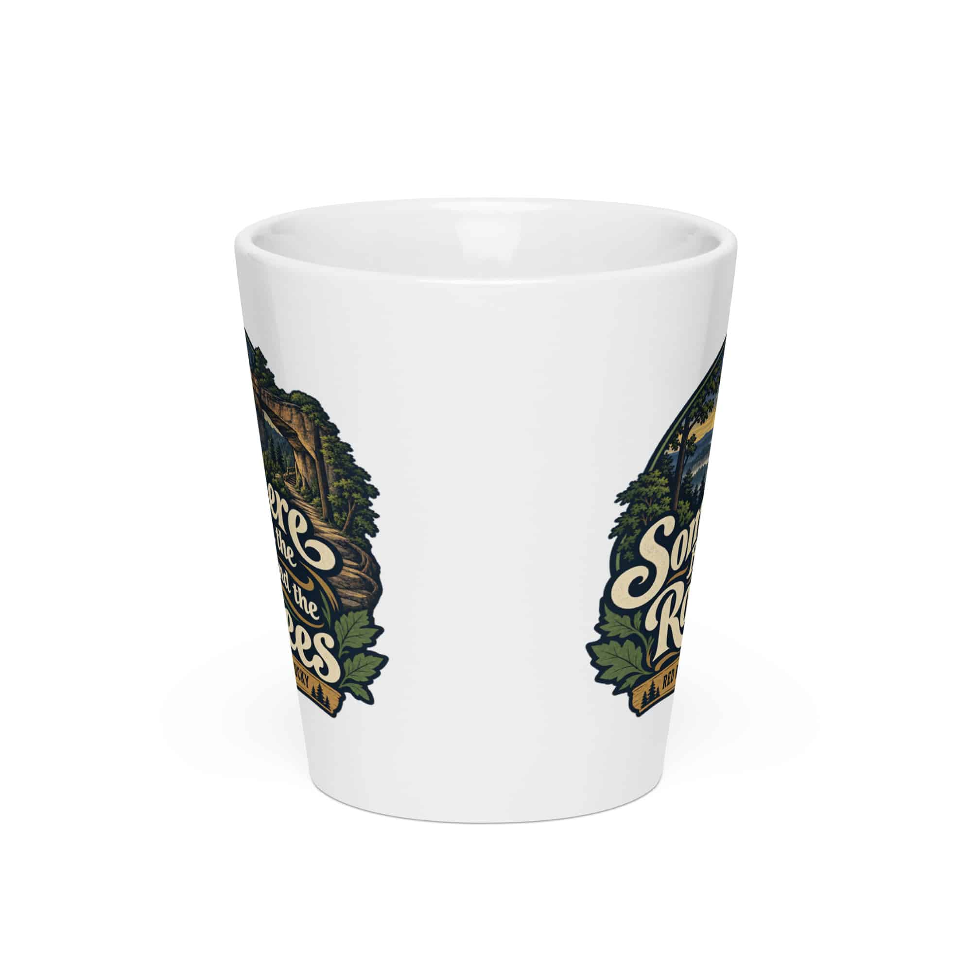 Red River Gorge Latte Mug: Somewhere Between the Rocks and the Trees, Woodland Scenic Lettering