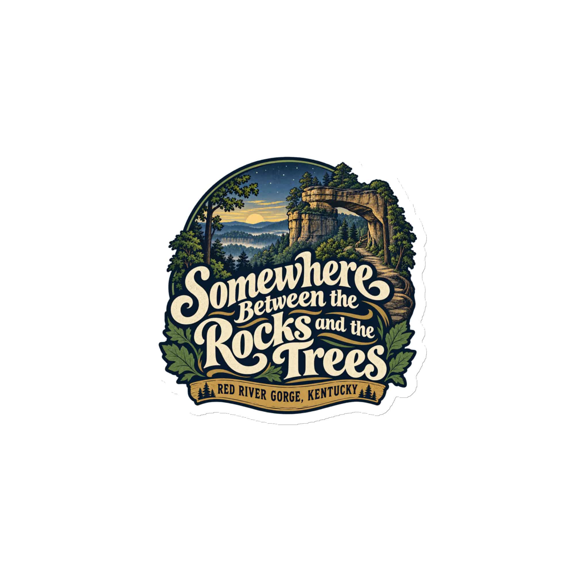 Red River Gorge Die-Cut Magnet: Somewhere Between the Rocks and the Trees, Woodland Scenic Lettering