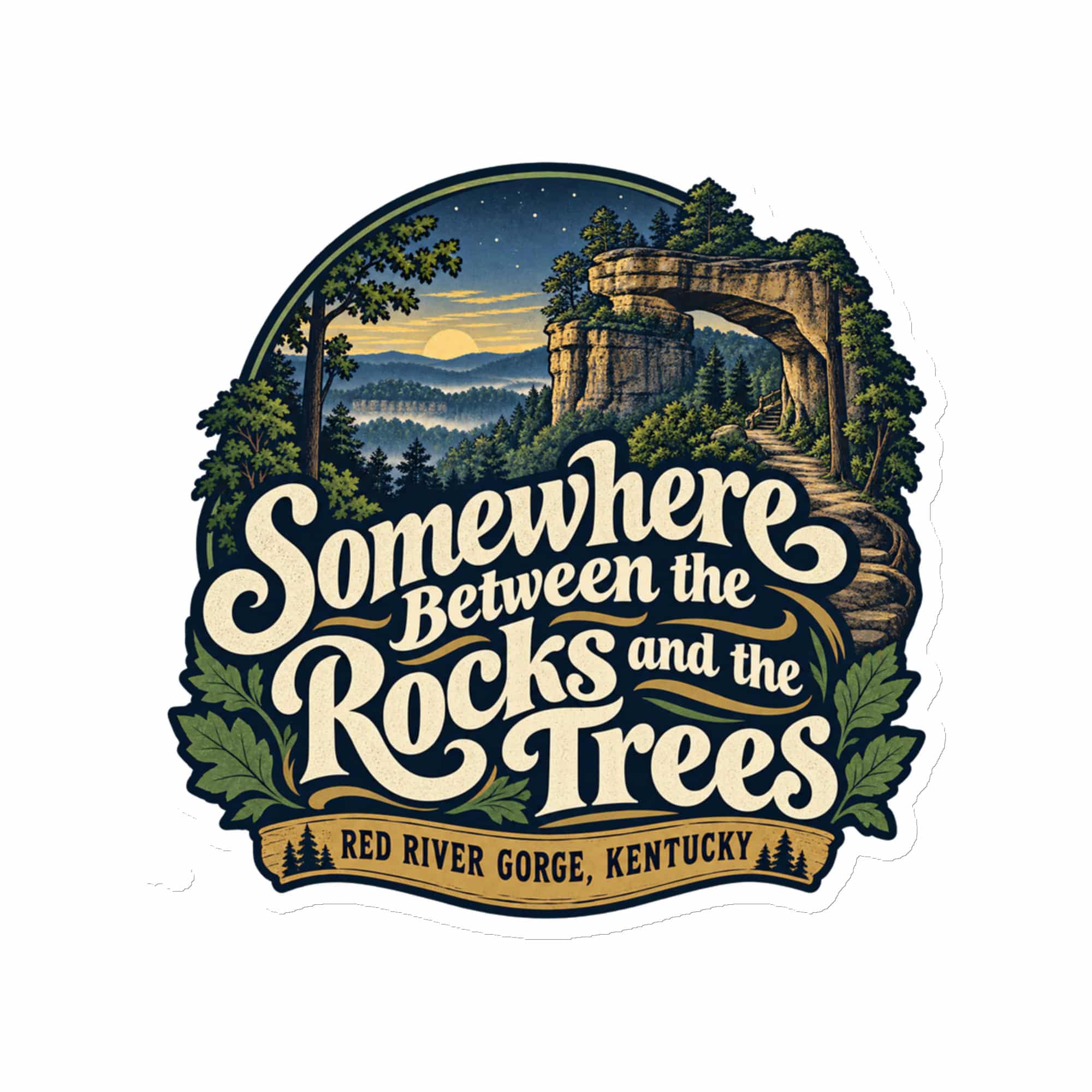 Red River Gorge Die-Cut Magnet: Somewhere Between the Rocks and the Trees, Woodland Scenic Lettering