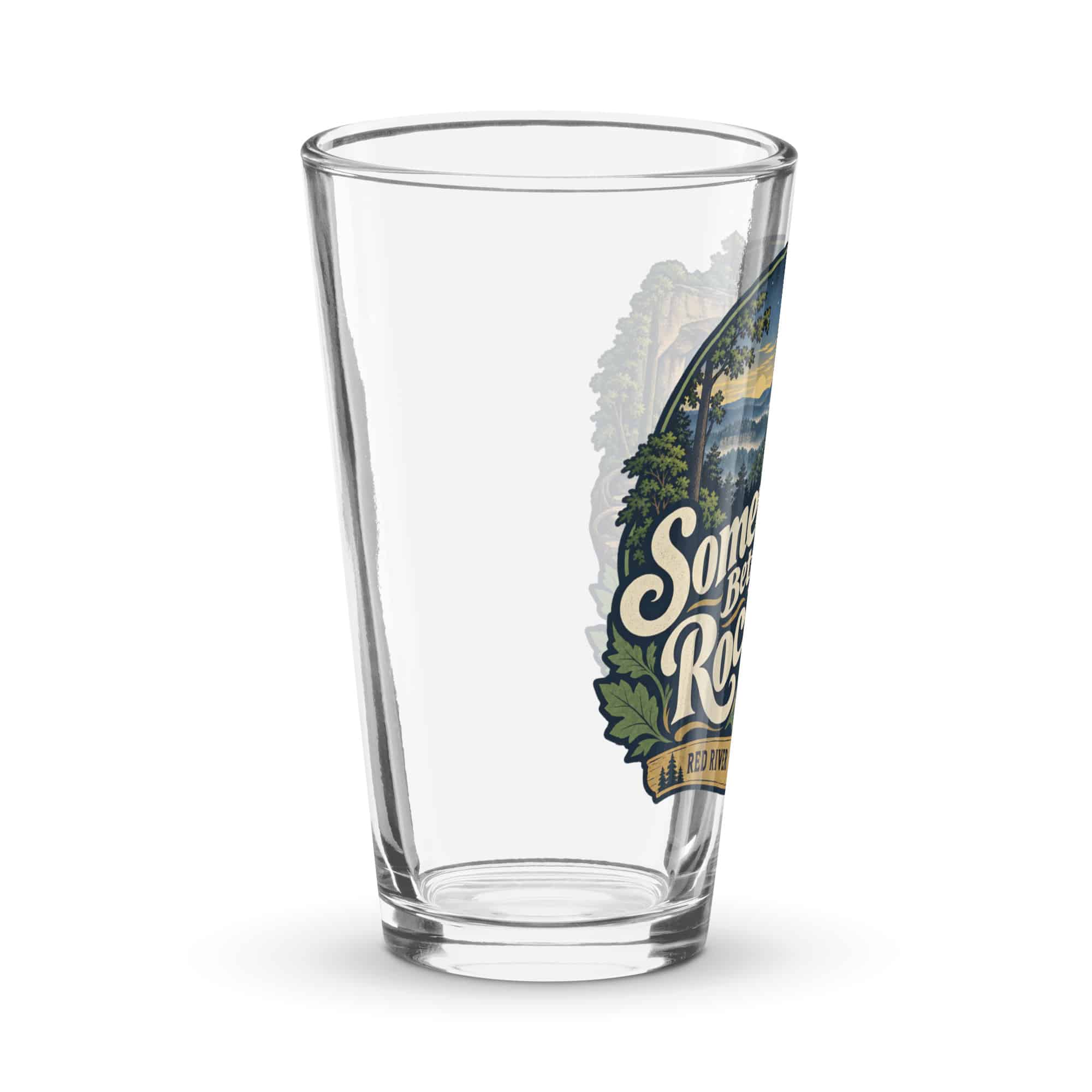 Red River Gorge Pint Glass: Somewhere Between the Rocks and the Trees, Woodland Scenic Lettering