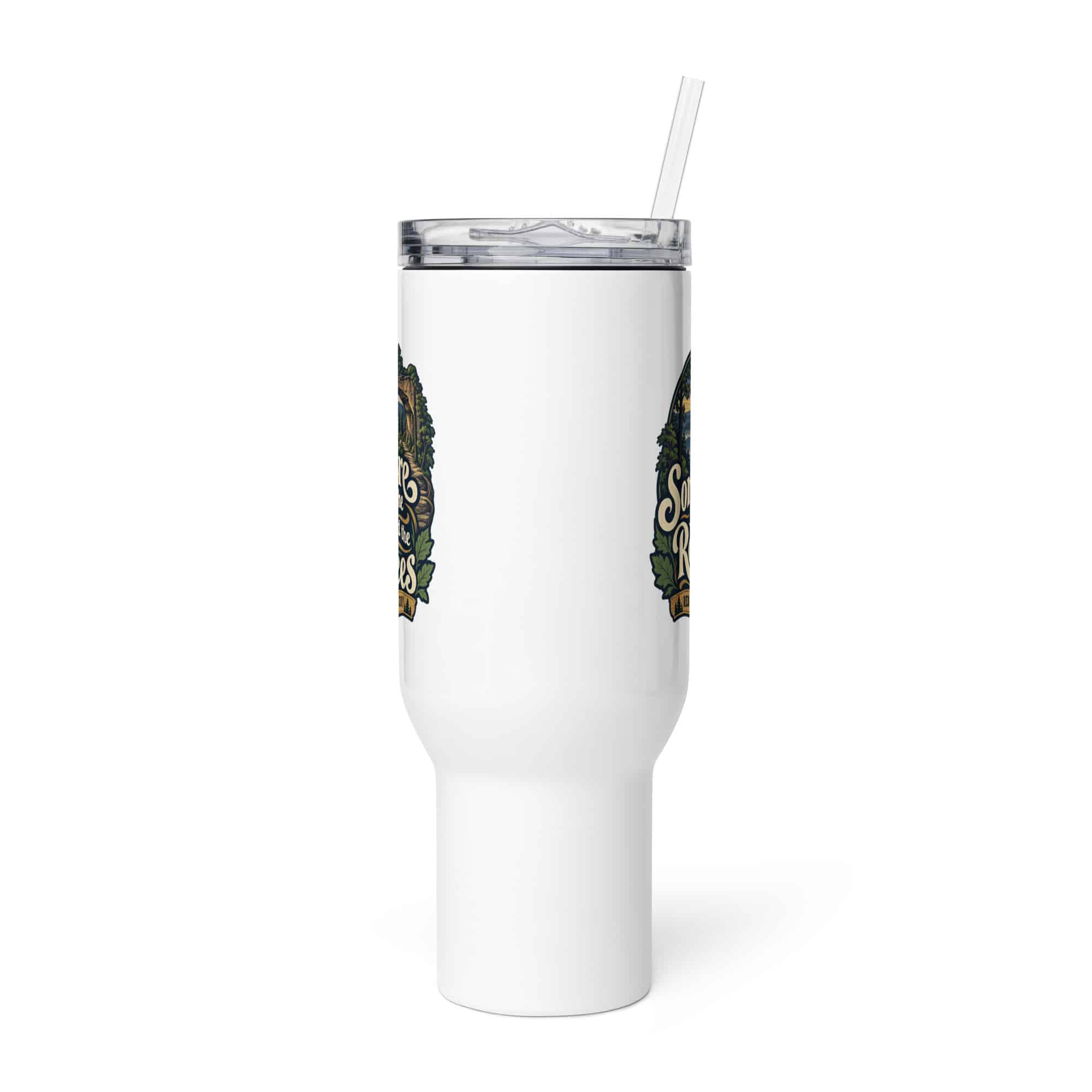 Red River Gorge Travel Mug: Somewhere Between the Rocks and the Trees, Woodland Scenic Lettering