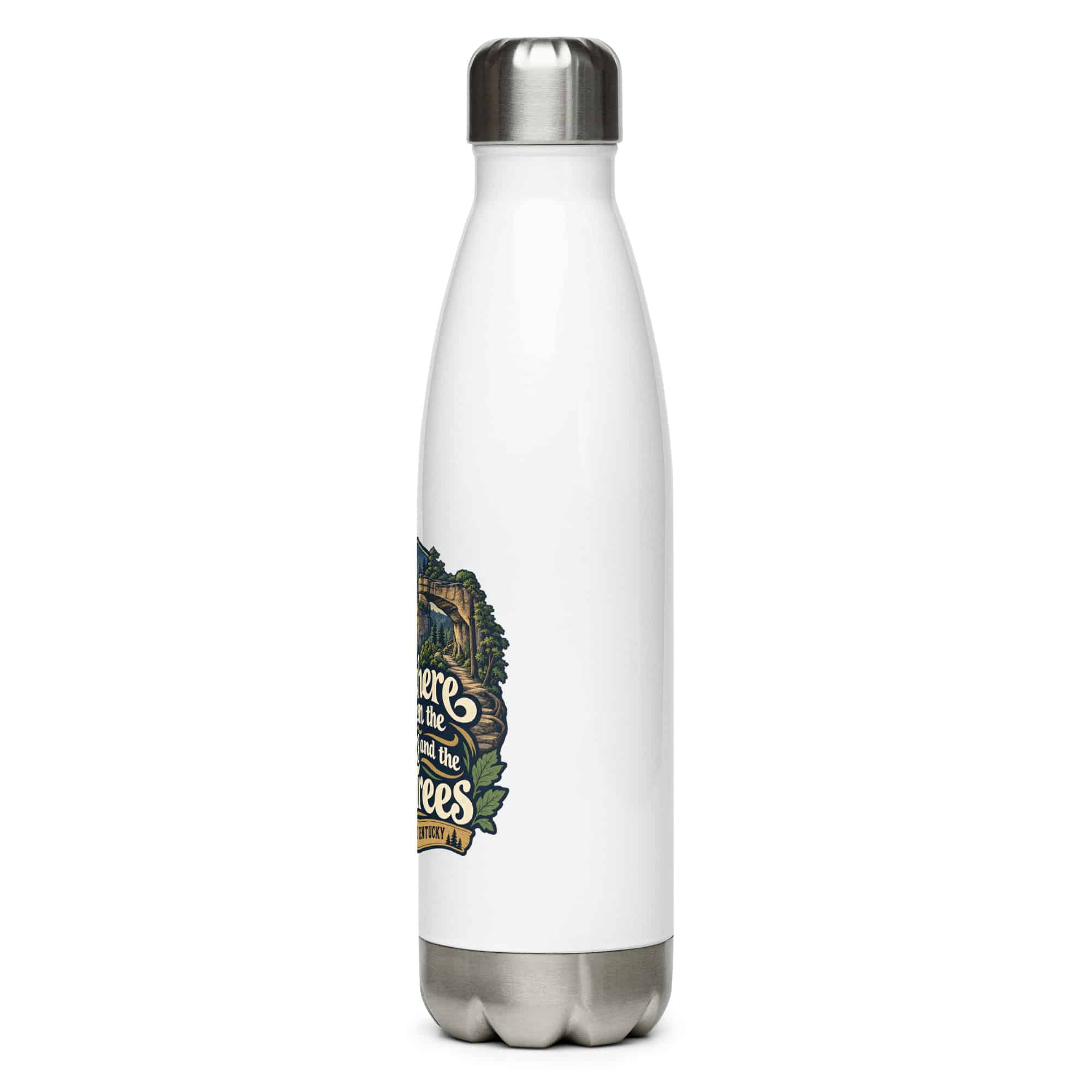 Red River Gorge Stainless Steel Water Bottle: Somewhere Between the Rocks and the Trees, Woodland Scenic Lettering