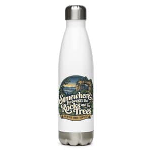 Red River Gorge Stainless Steel Water Bottle: Somewhere Between the Rocks and the Trees, Woodland Scenic Lettering - 17 oz - Main