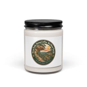 Red River Gorge Soy Wax Candle: Steep Trails. Strong Coffee. Red River Gorge, Vintage Round Badge - 9oz - Main