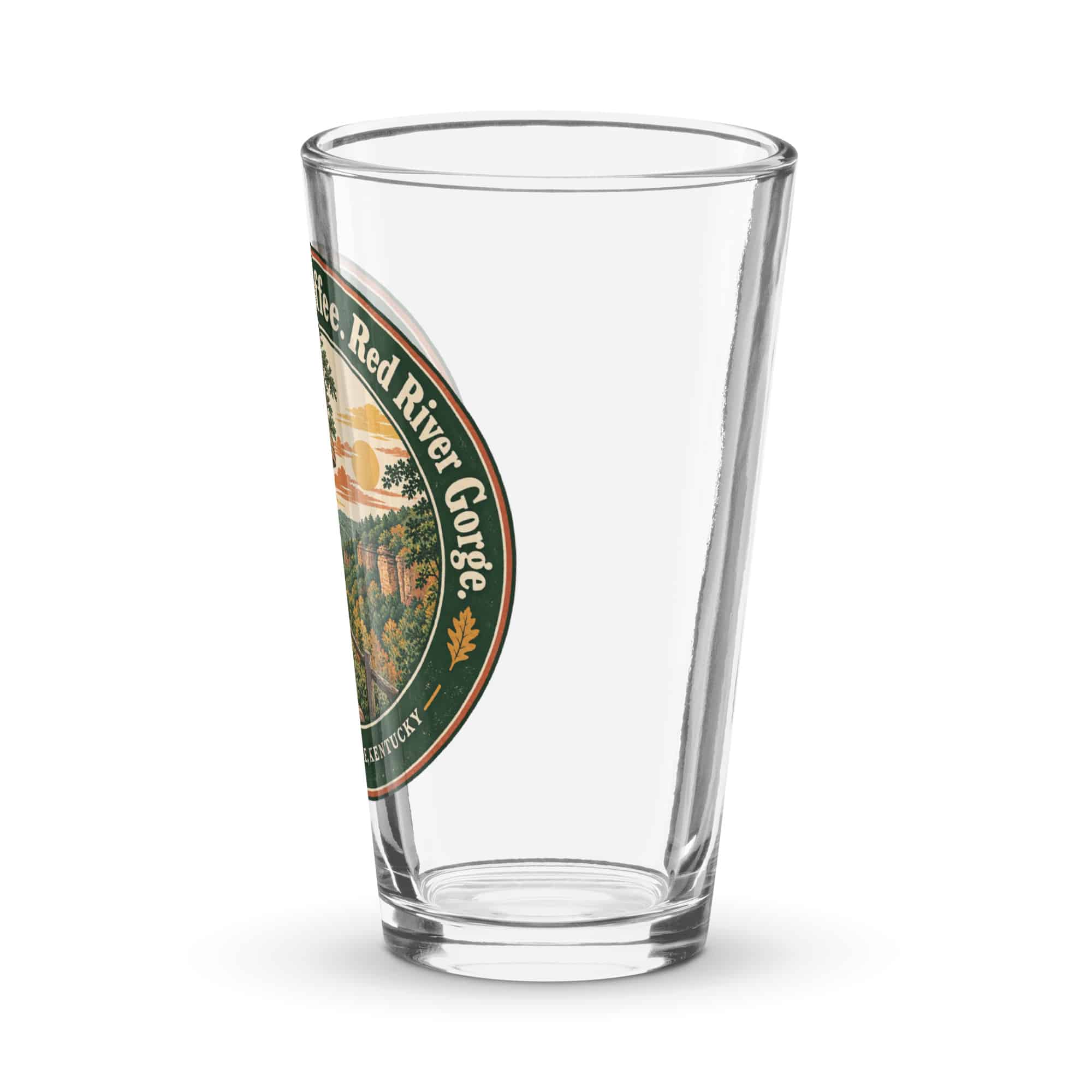 Red River Gorge Pint Glass: Steep Trails. Strong Coffee. Red River Gorge, Vintage Round Badge