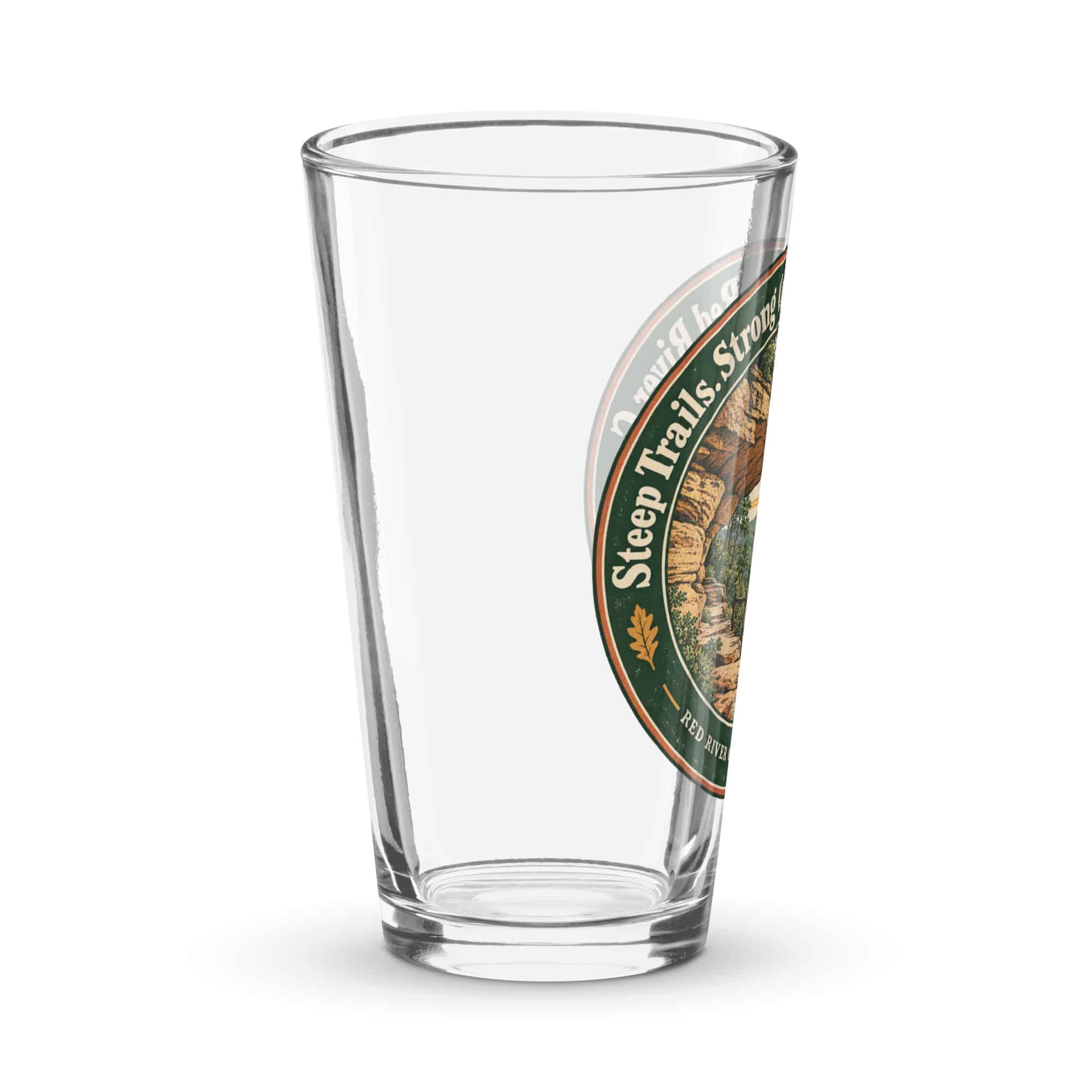 Red River Gorge Pint Glass: Steep Trails. Strong Coffee. Red River Gorge, Vintage Round Badge