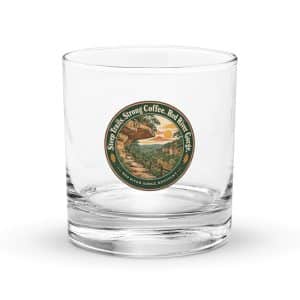 Red River Gorge Rocks Glass: Steep Trails. Strong Coffee. Red River Gorge, Vintage Round Badge - 10.5 oz - Main